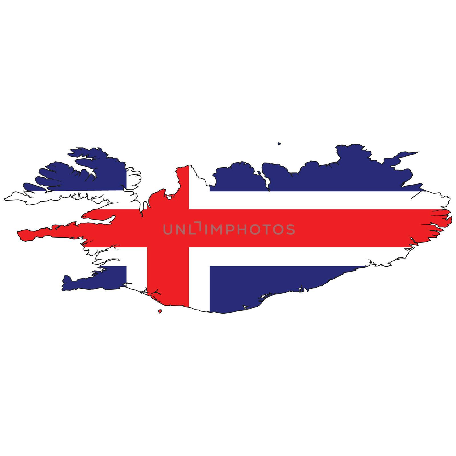 Country outline with the flag of Iceland by DragonEyeMedia