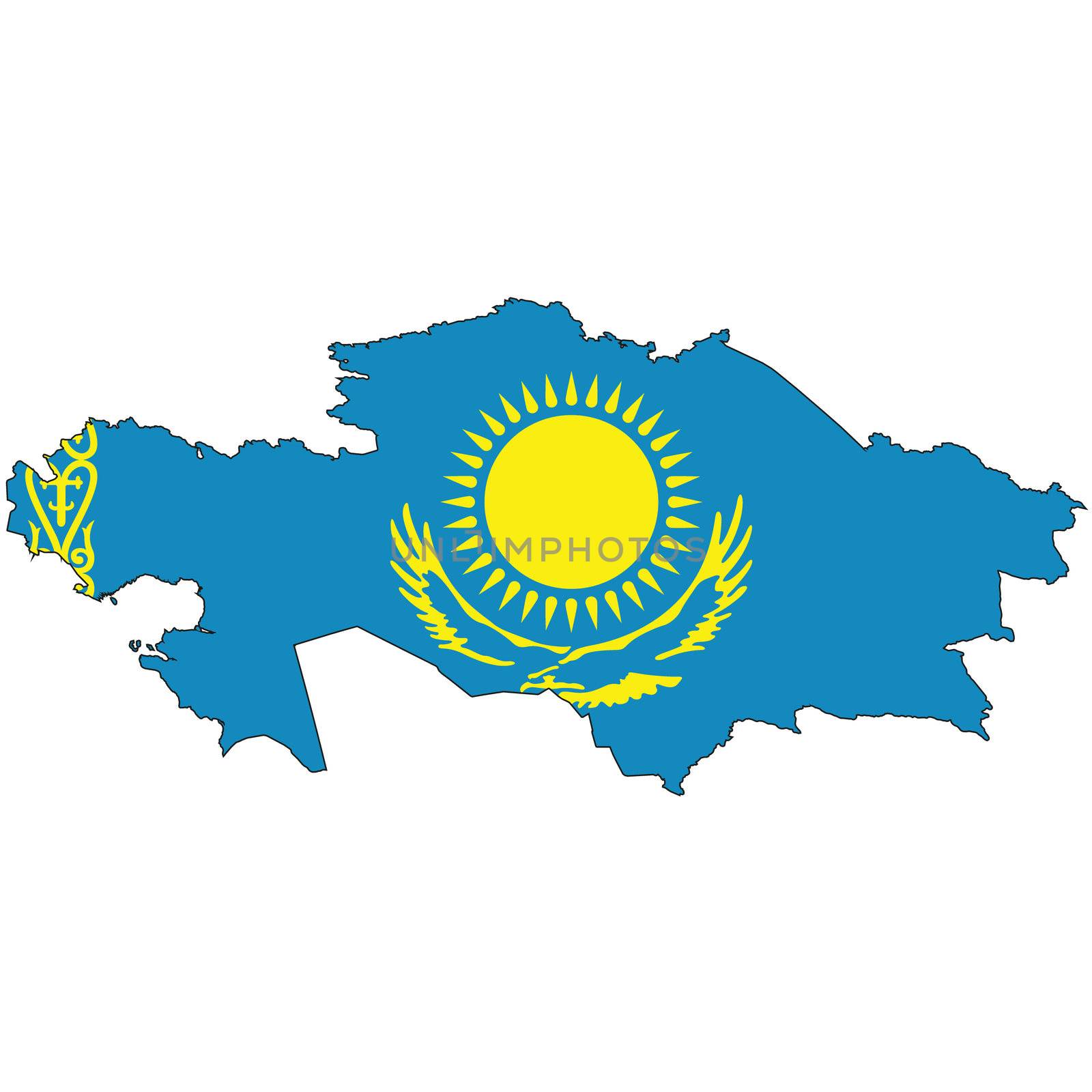 Country outline with the flag of Kazakhstan by DragonEyeMedia