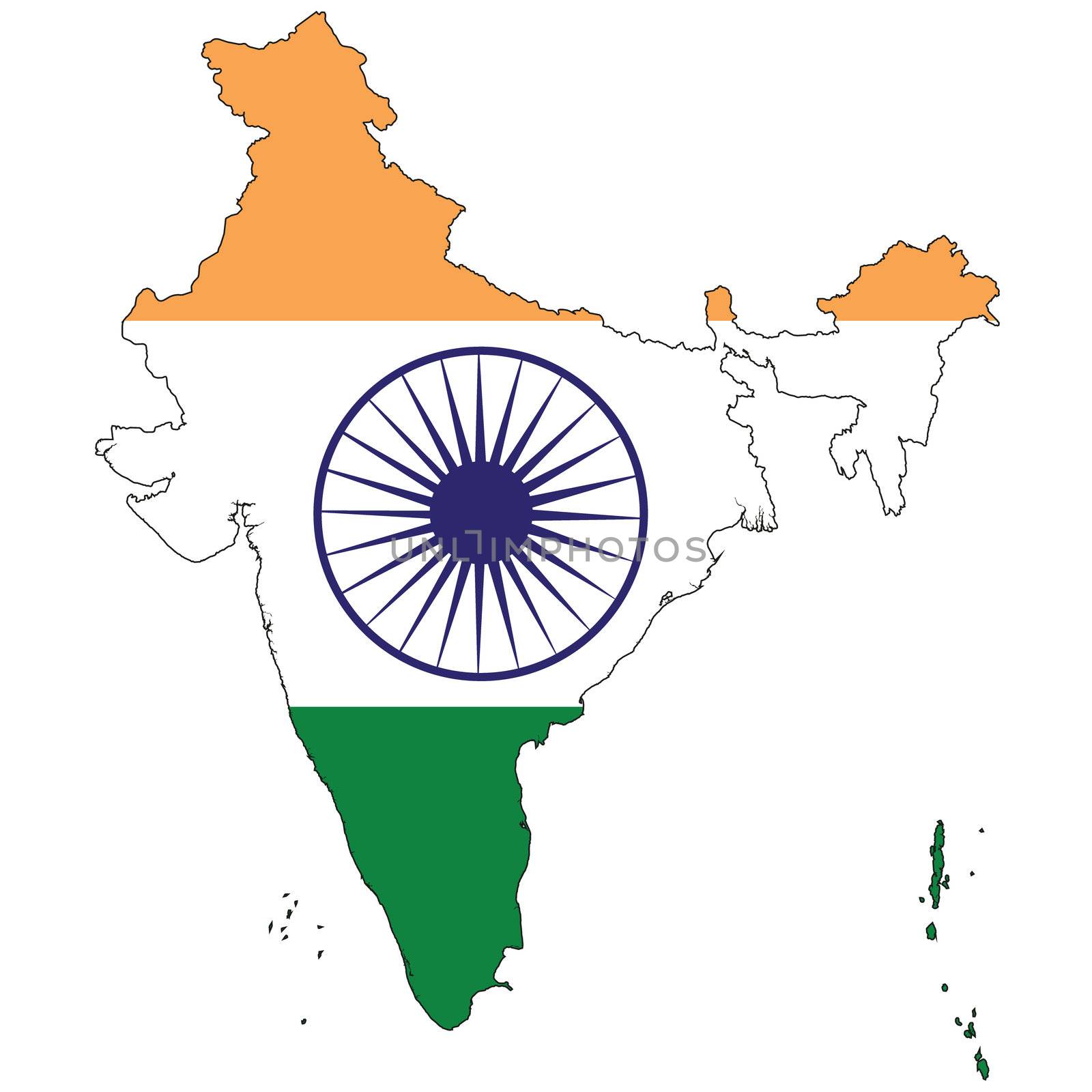 Country outline with the flag of India by DragonEyeMedia