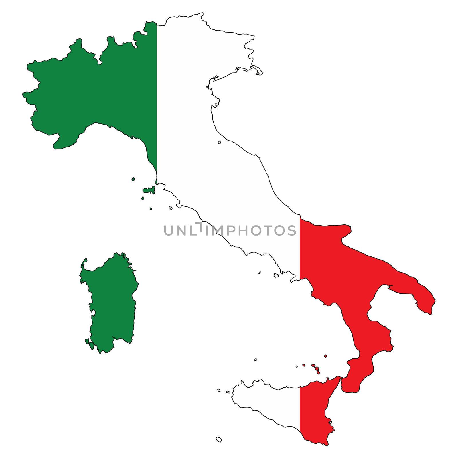 Country outline with the flag of Italy by DragonEyeMedia