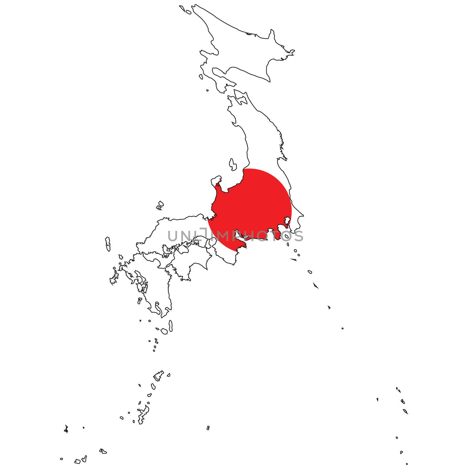 Country outline with the flag of Japan in it