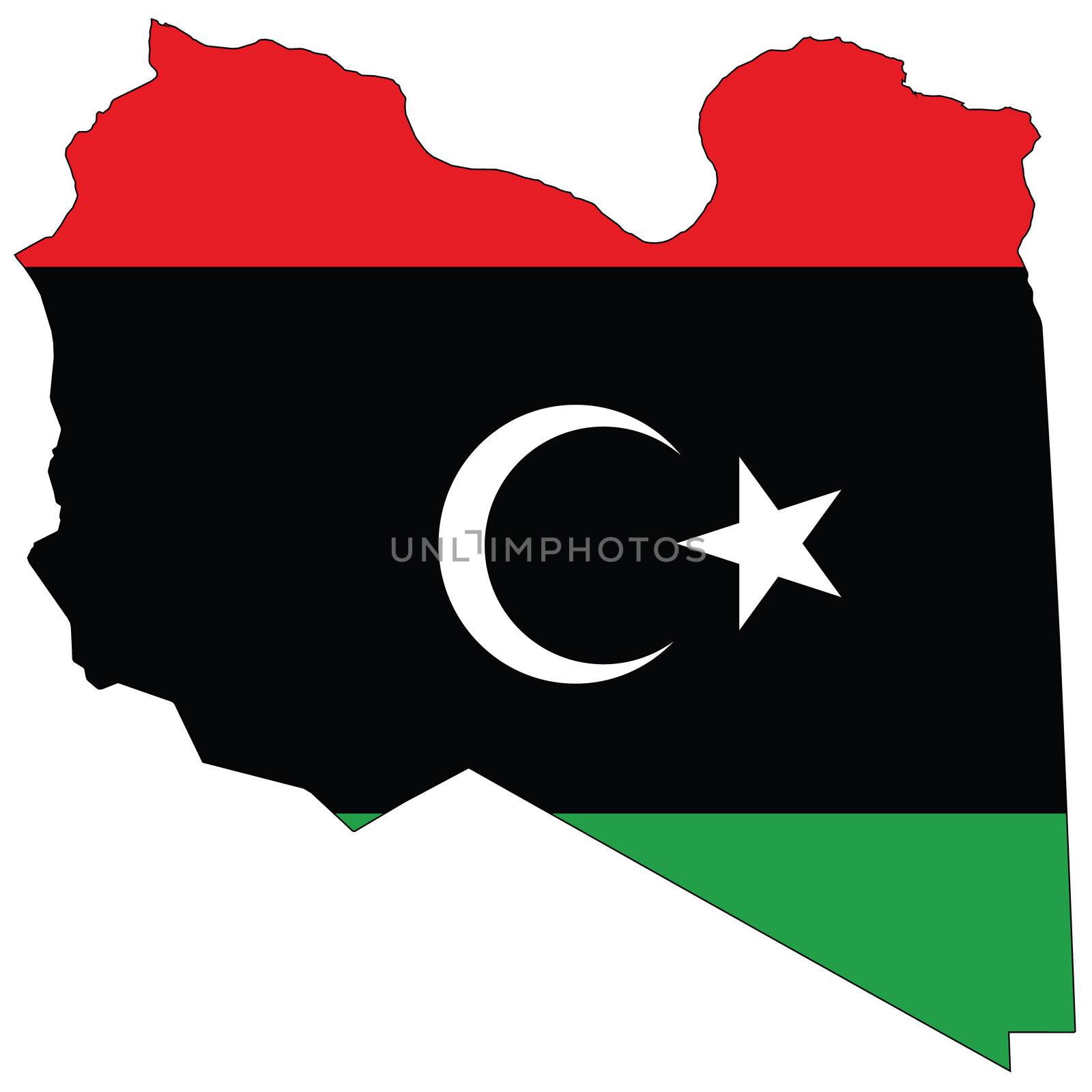Country outline with the flag of Libya by DragonEyeMedia