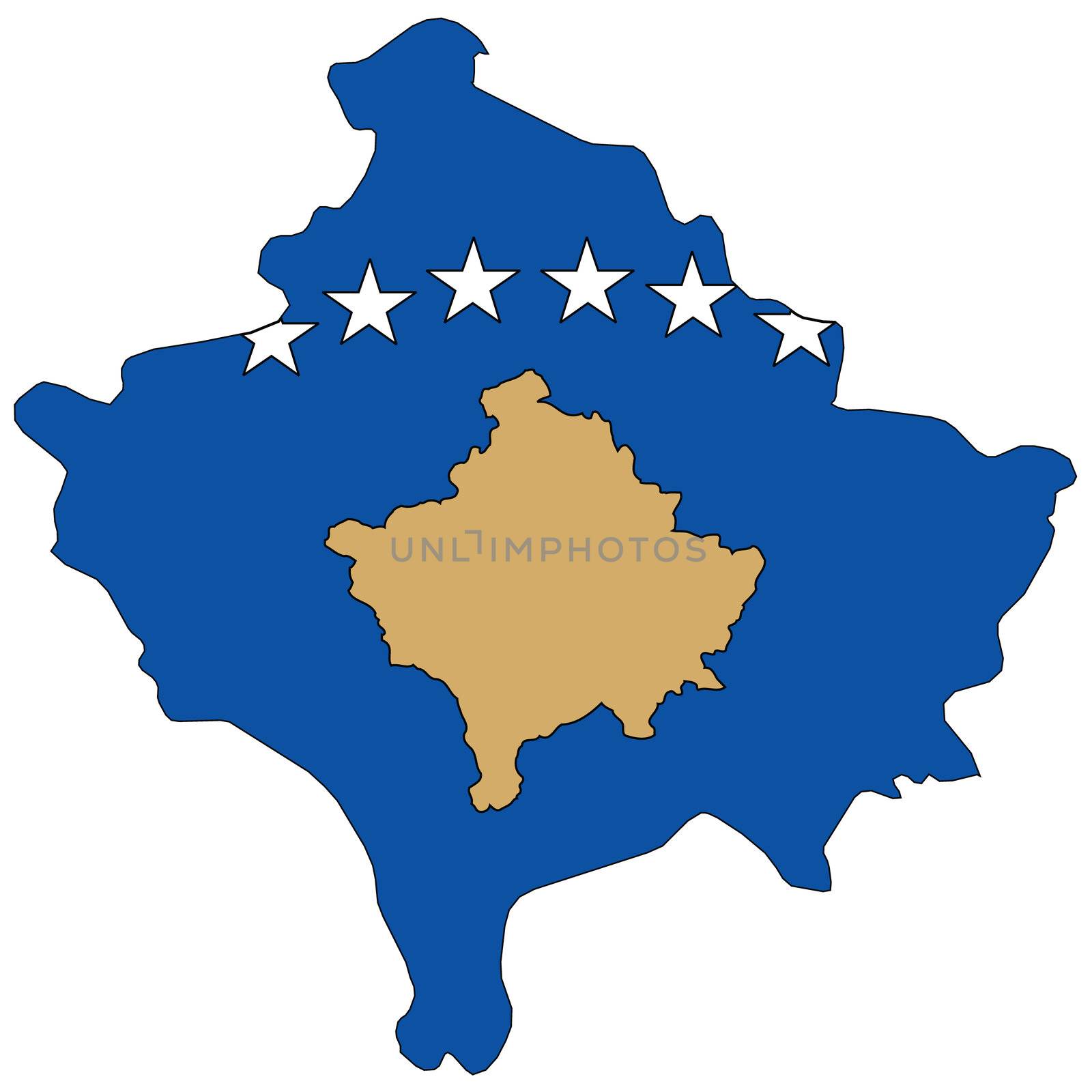 Country outline with the flag of Kosovo by DragonEyeMedia