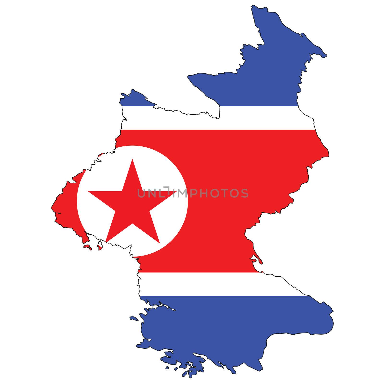 Country outline with the flag of North Korea by DragonEyeMedia