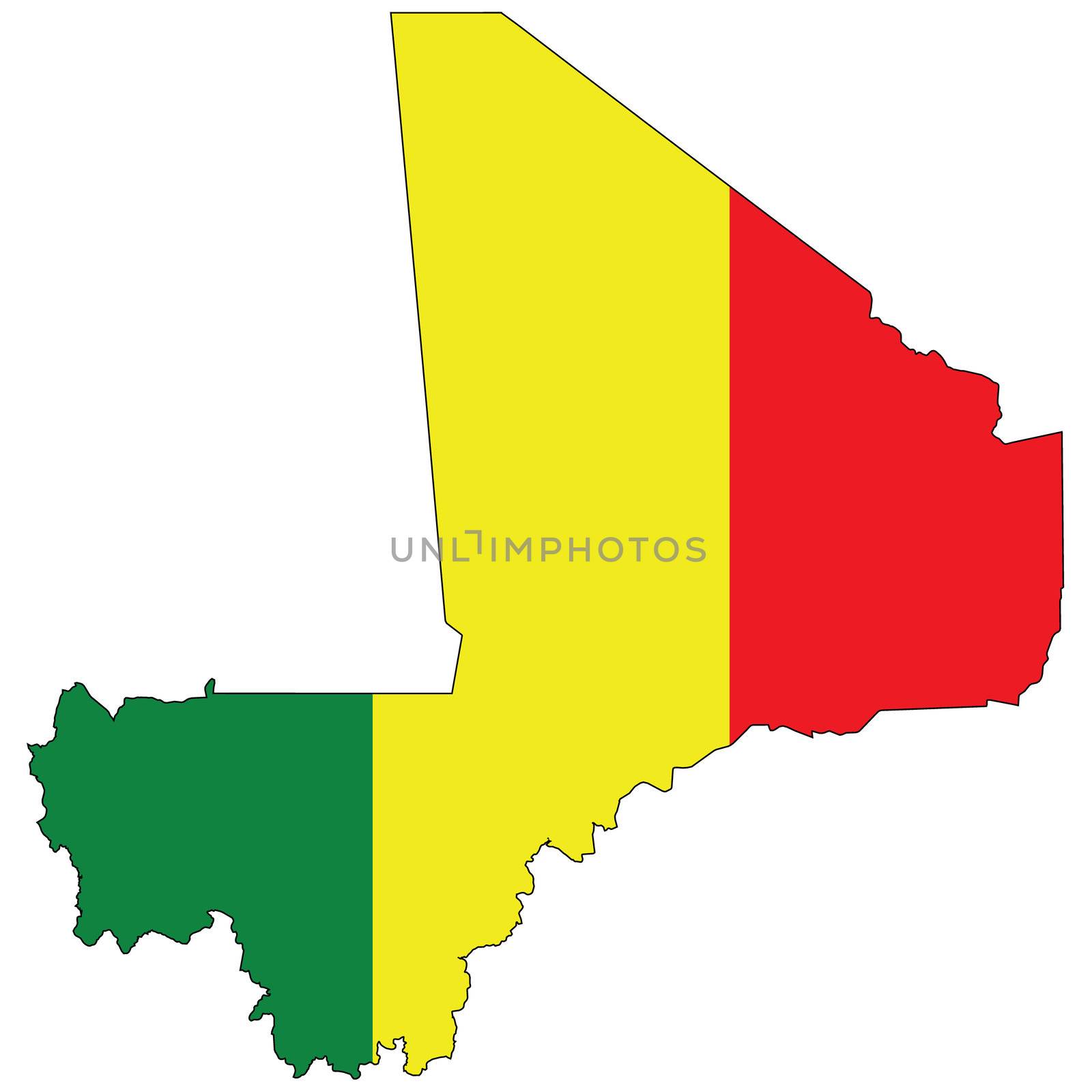 Country outline with the flag of Mali by DragonEyeMedia