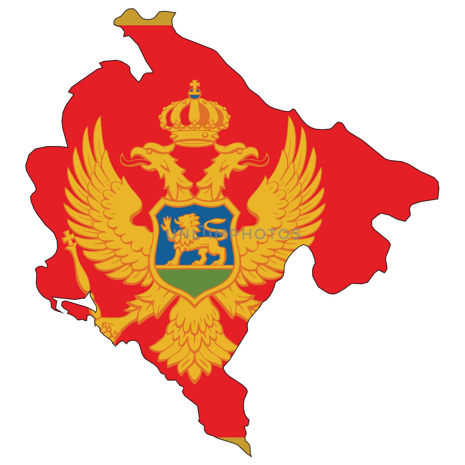 Country outline with the flag of Montenegro in it
