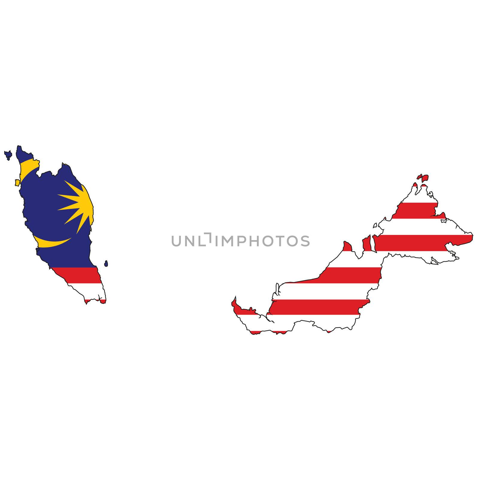 Country outline with the flag of Malaysia by DragonEyeMedia