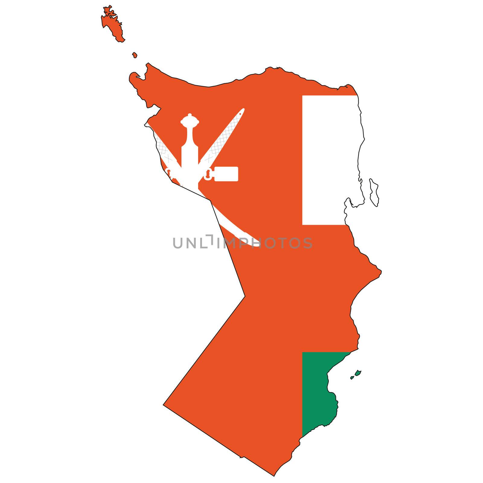 Country outline with the flag of Oman in it
