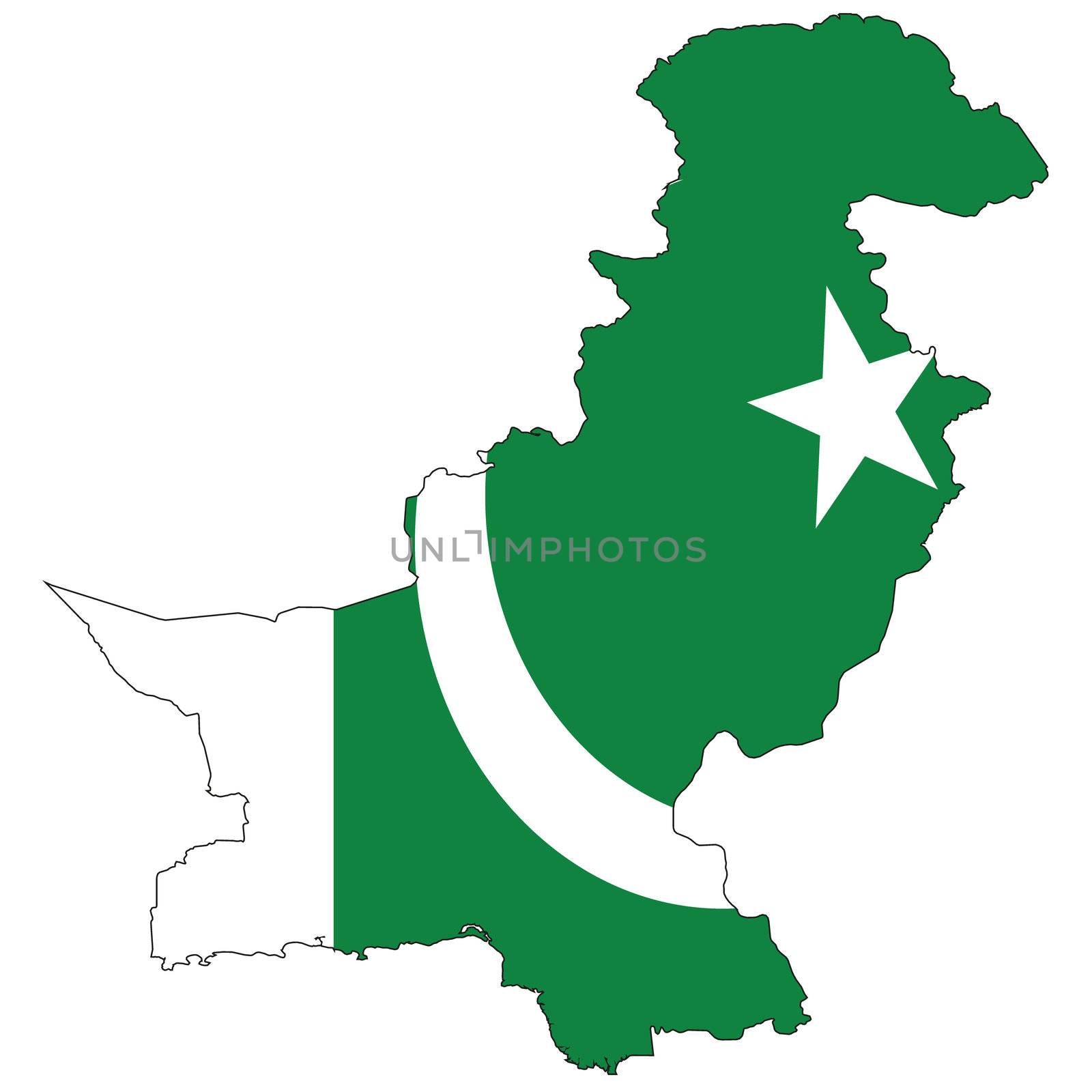 Country outline with the flag of Pakistan in it