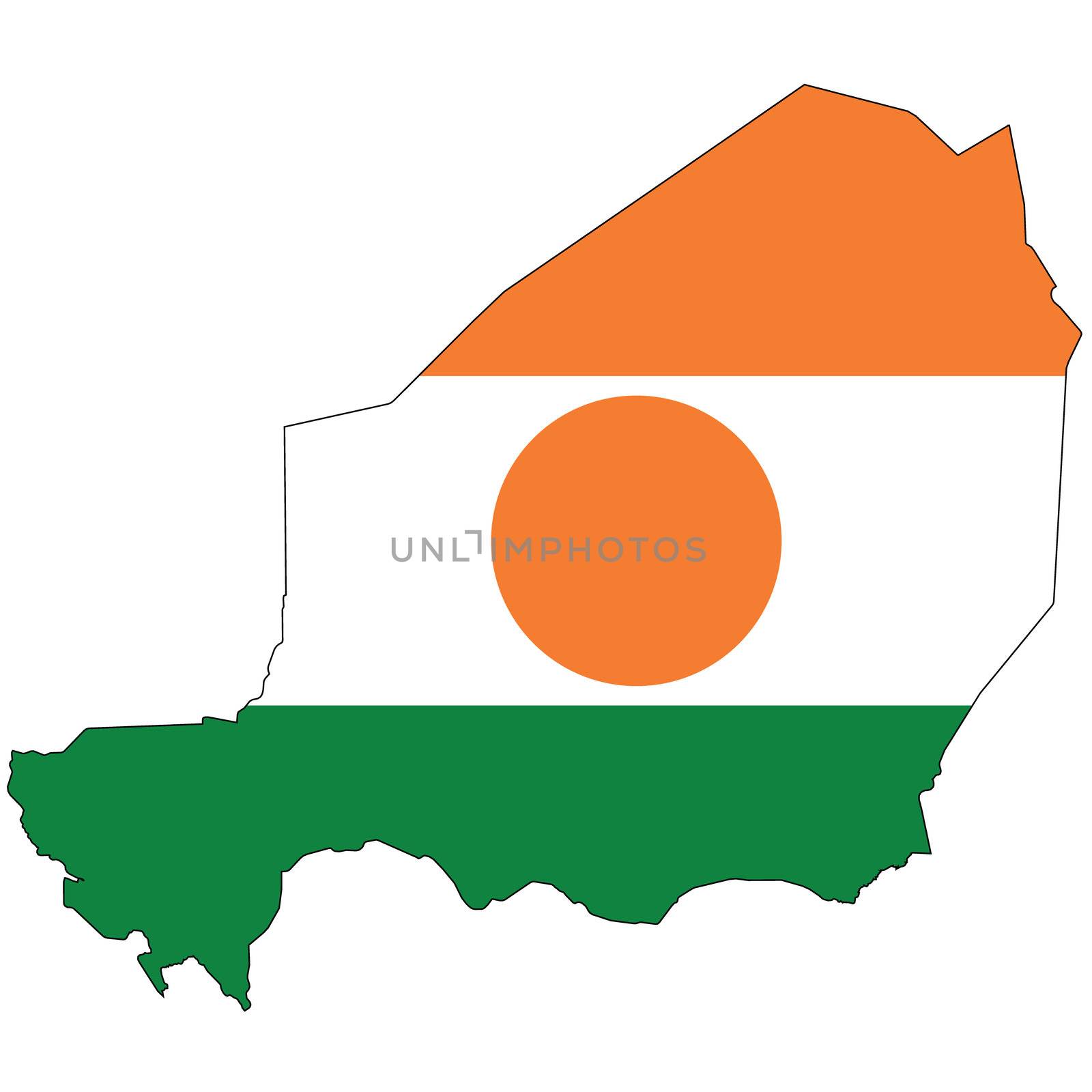 Country outline with the flag of Niger by DragonEyeMedia