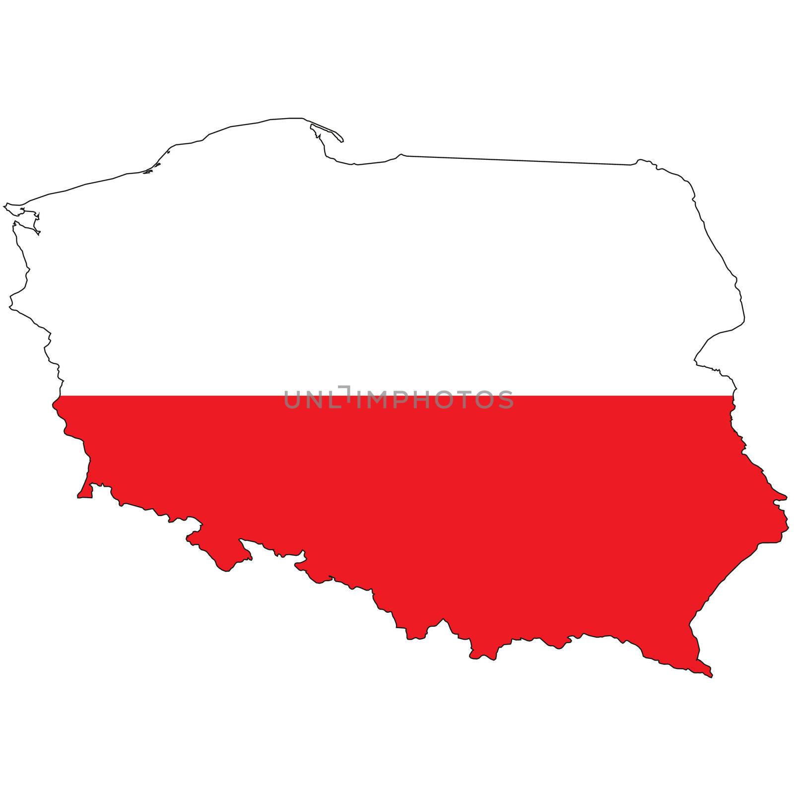 Country outline with the flag of Poland in it