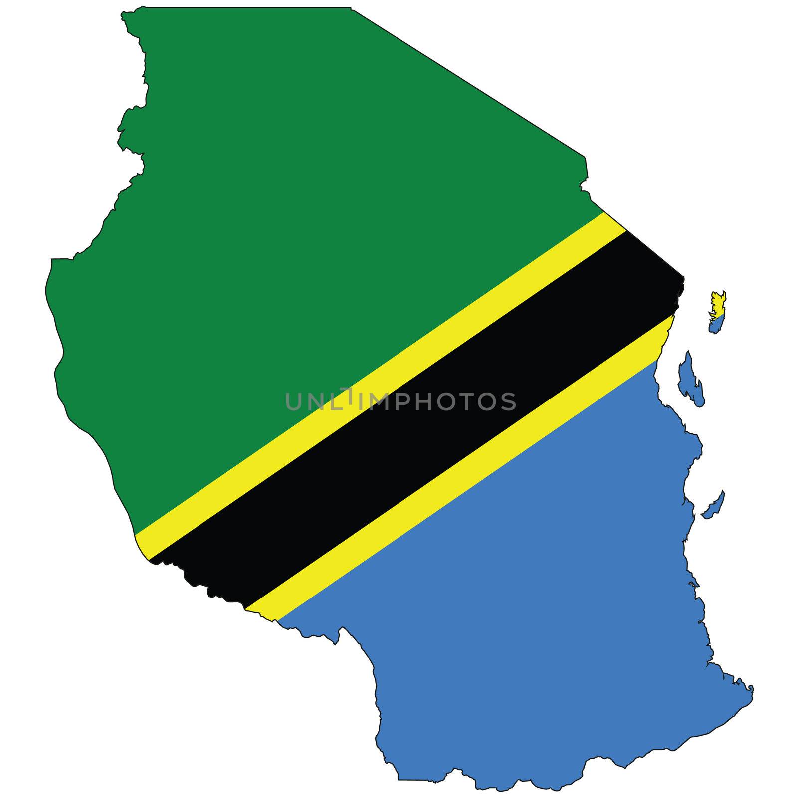 Country outline with the flag of Tanzania in it