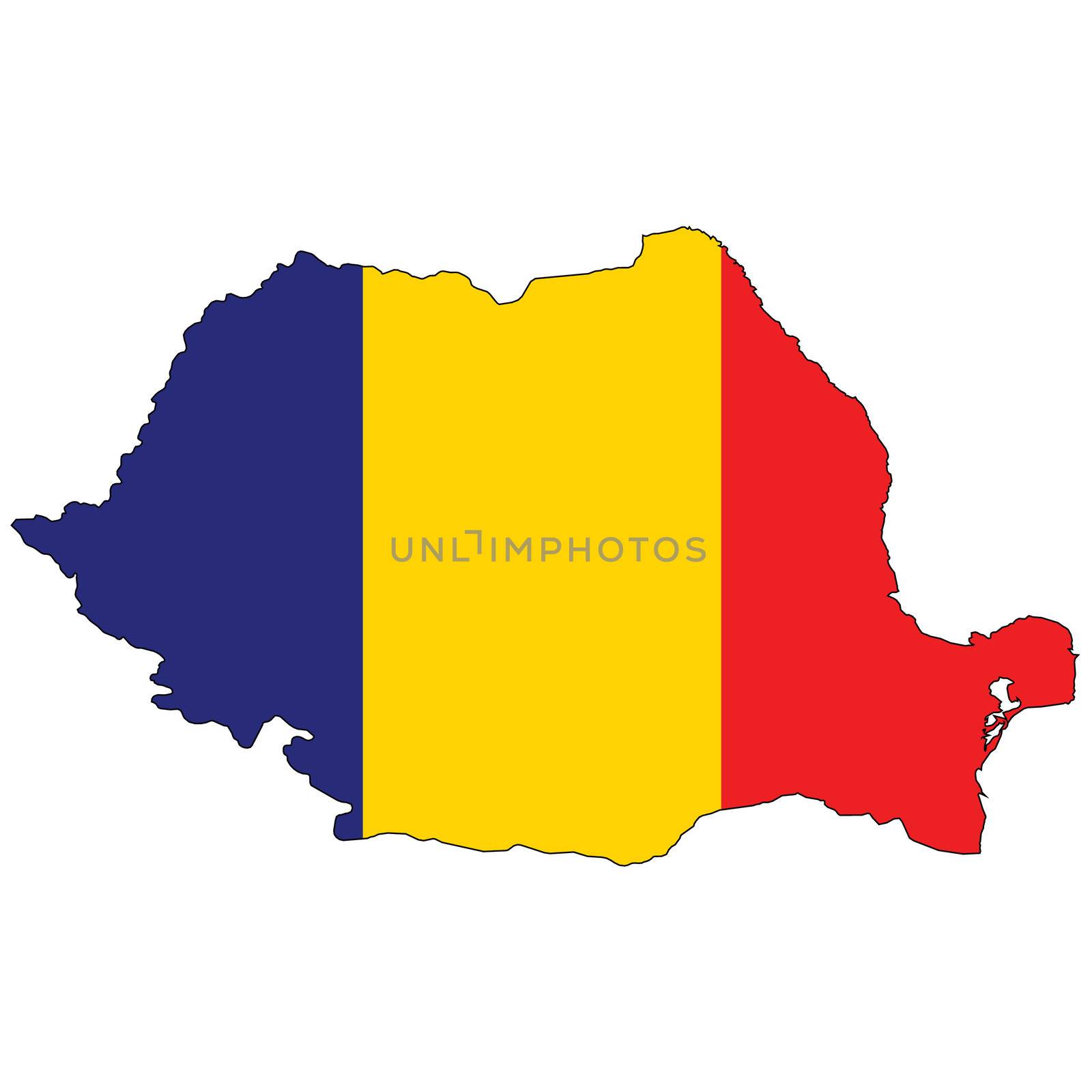Country outline with the flag of Romania in it