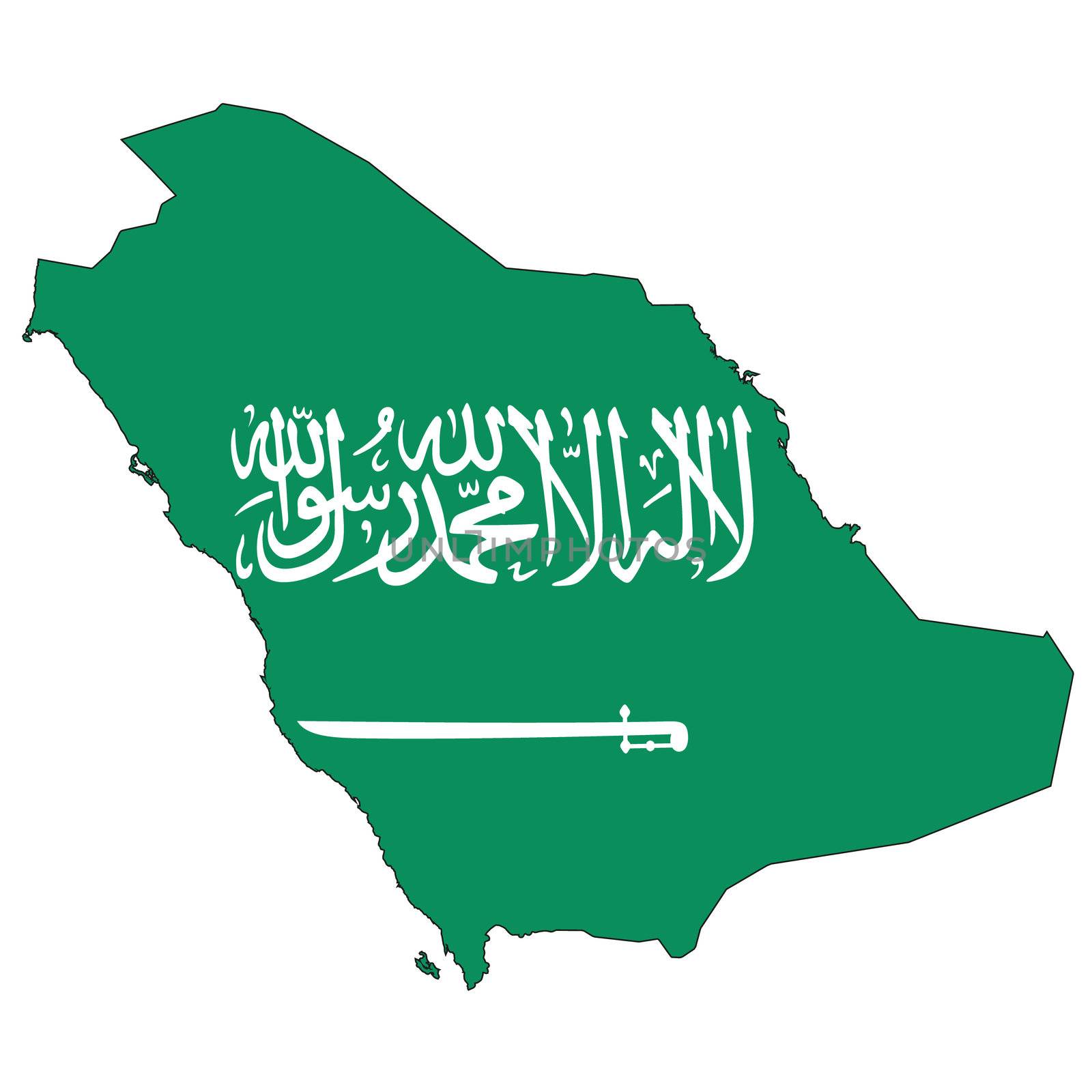 Country outline with the flag of Saudi Arabia in it