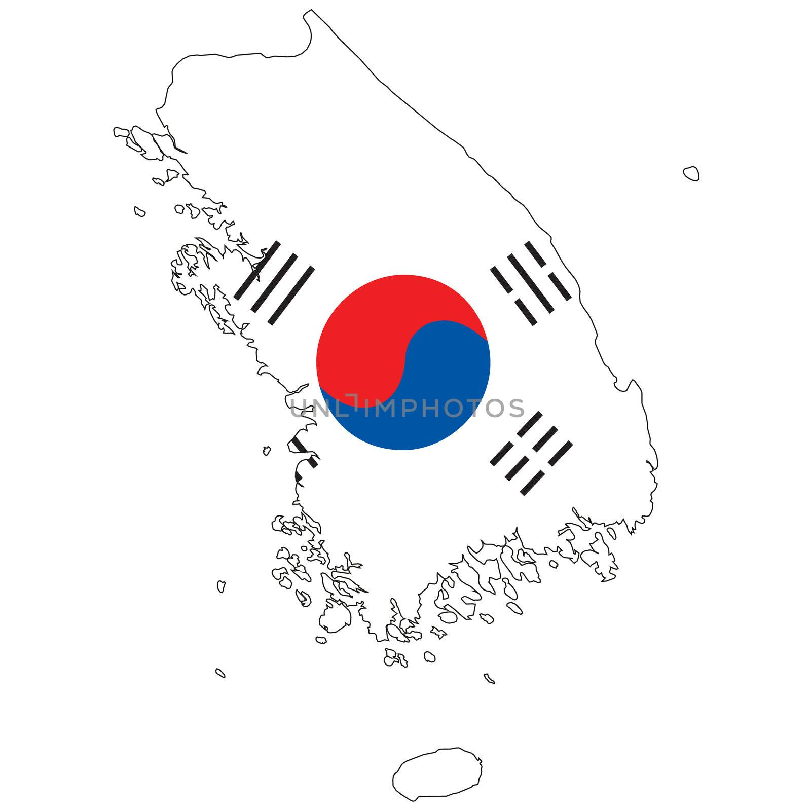 Country outline with the flag of South Korea in it