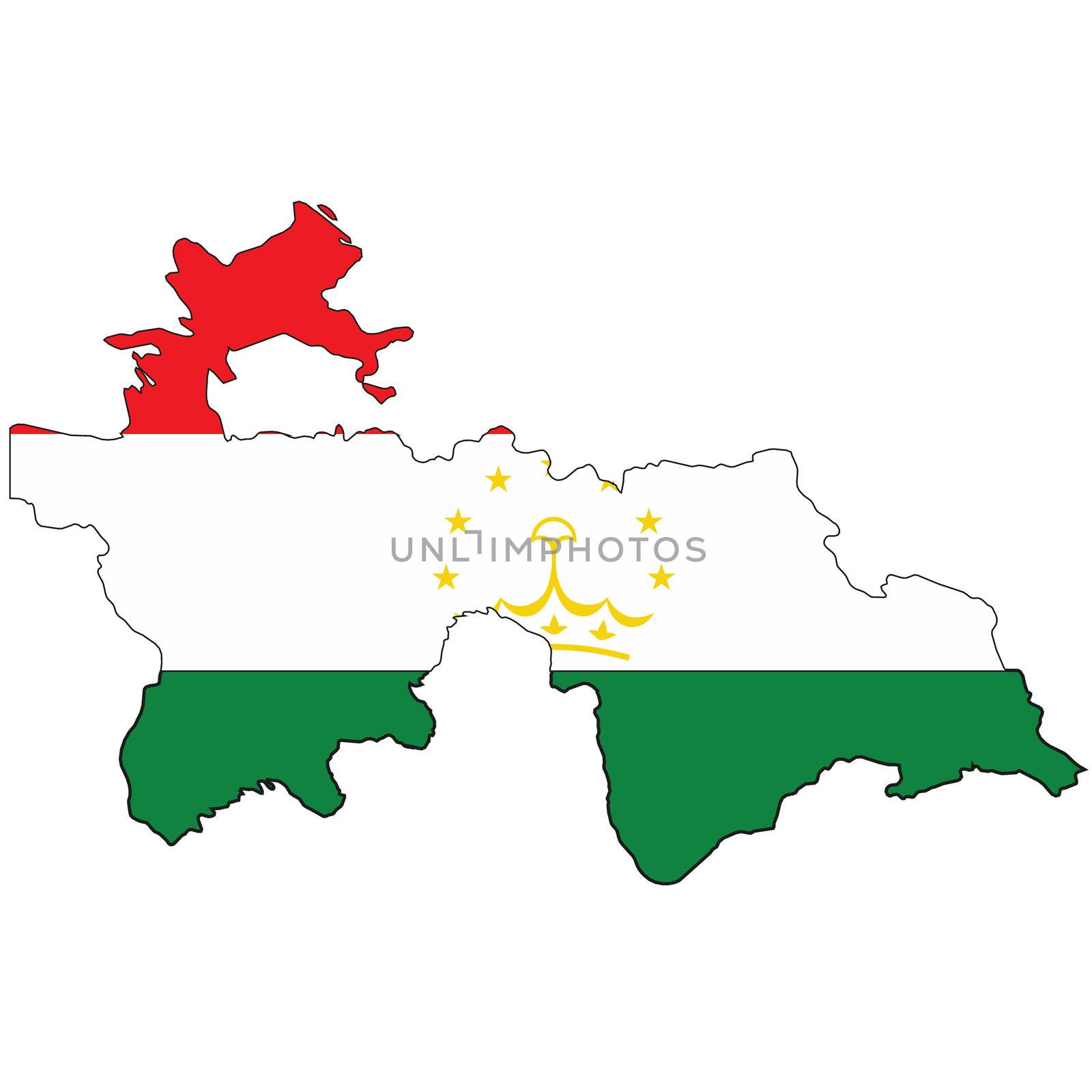 Country outline with the flag of Tajikistan by DragonEyeMedia