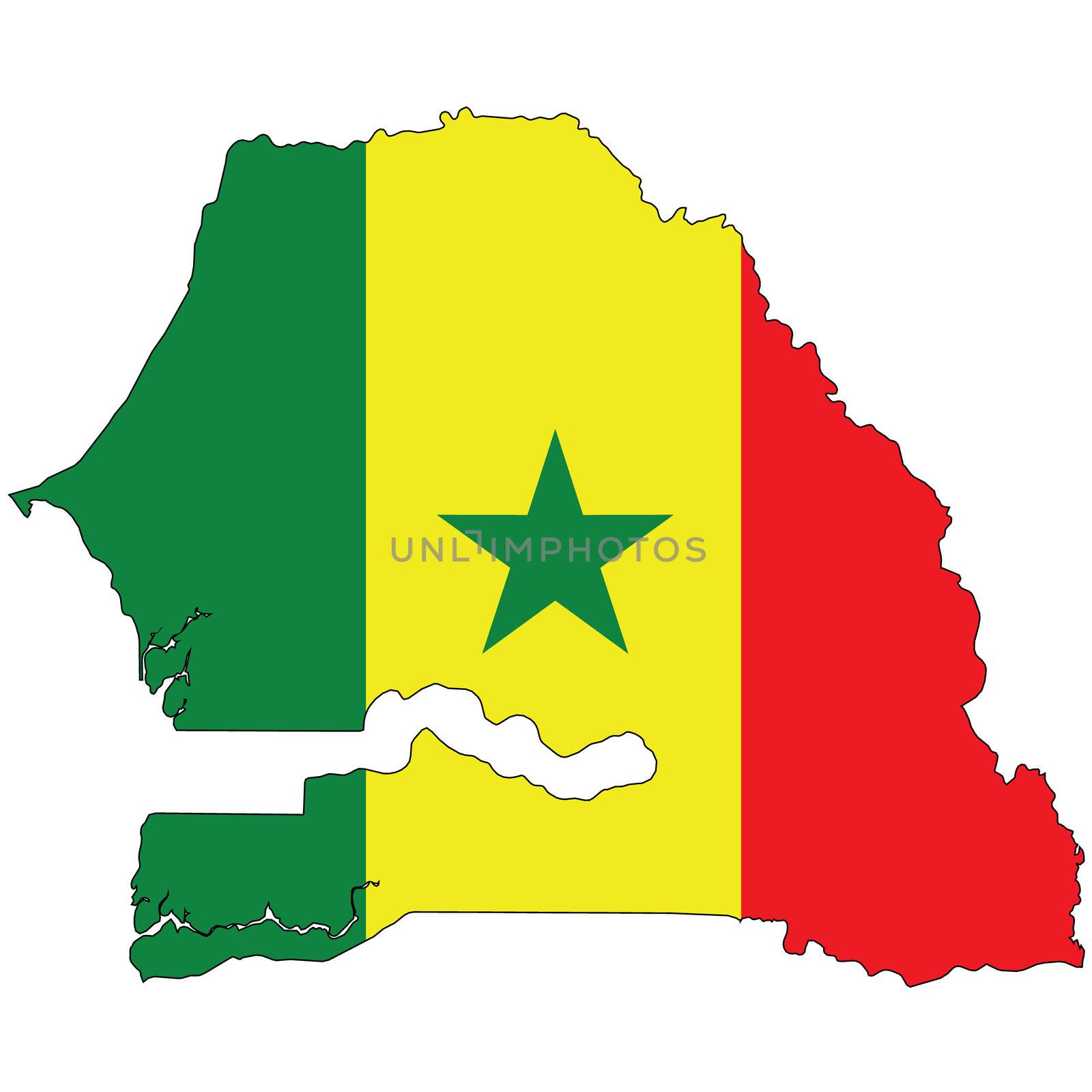 Country outline with the flag of Senegal by DragonEyeMedia