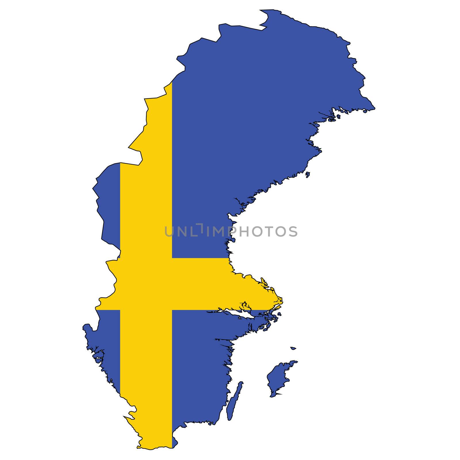 Country outline with the flag of Sweden by DragonEyeMedia