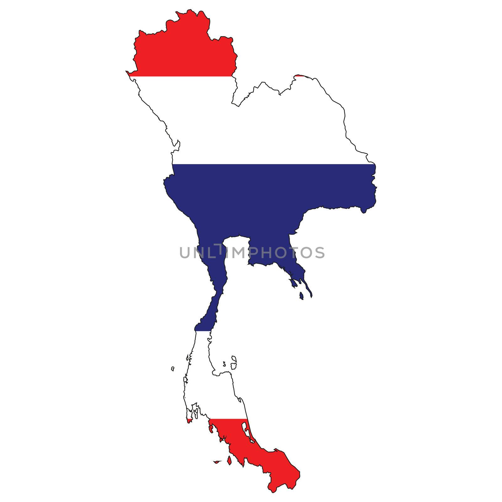 Country outline with the flag of Thailand in it