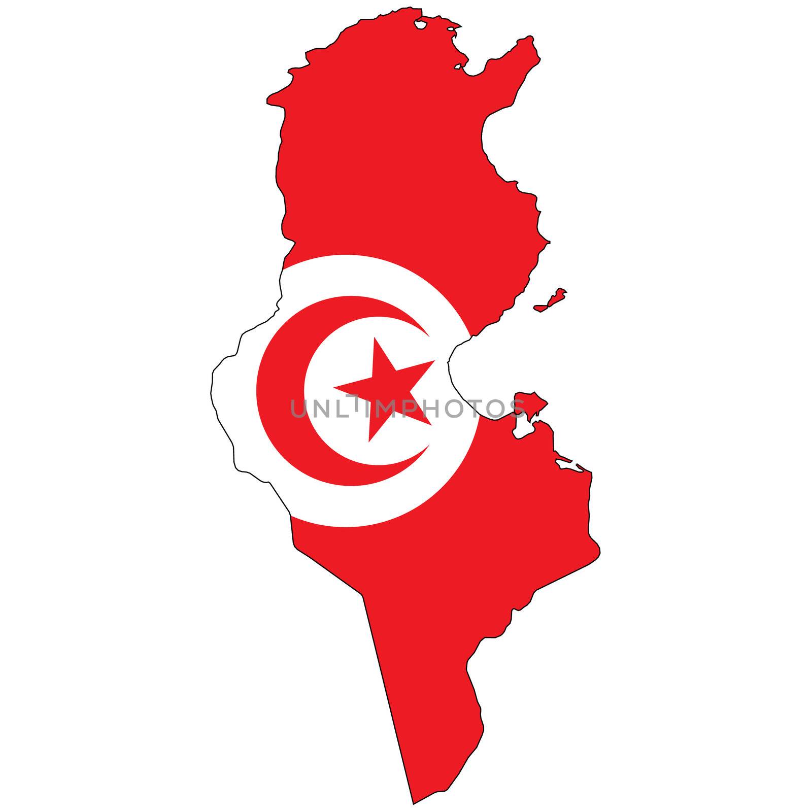 Country outline with the flag of Tunisia by DragonEyeMedia