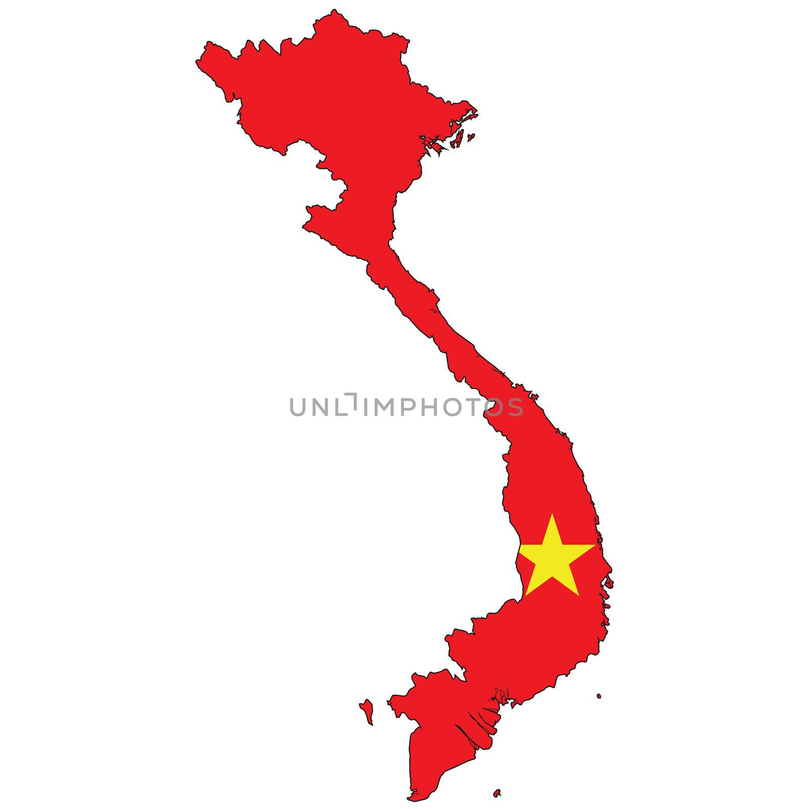 Country outline with the flag of Vietnam by DragonEyeMedia
