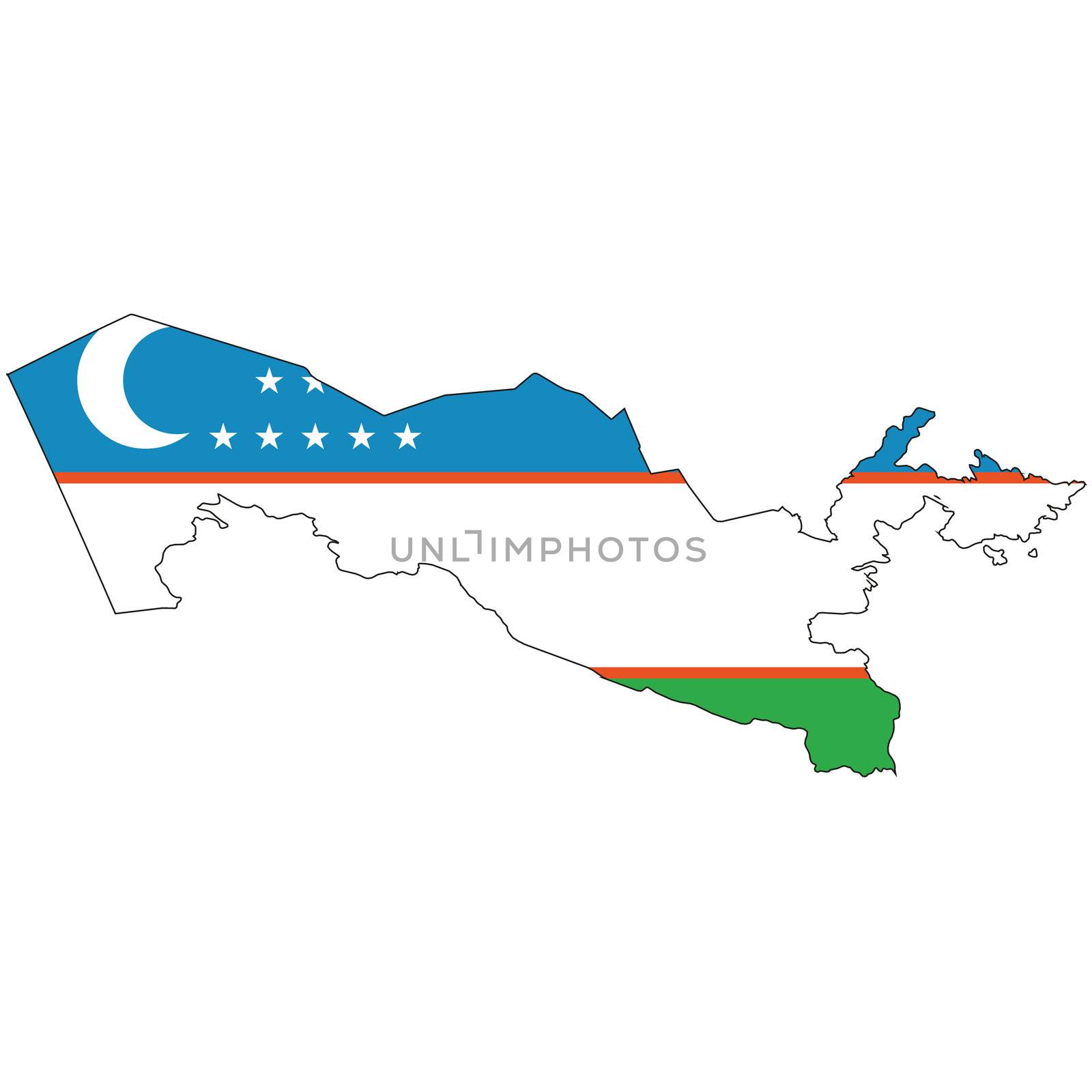 Country outline with the flag of Uzbekistan in it