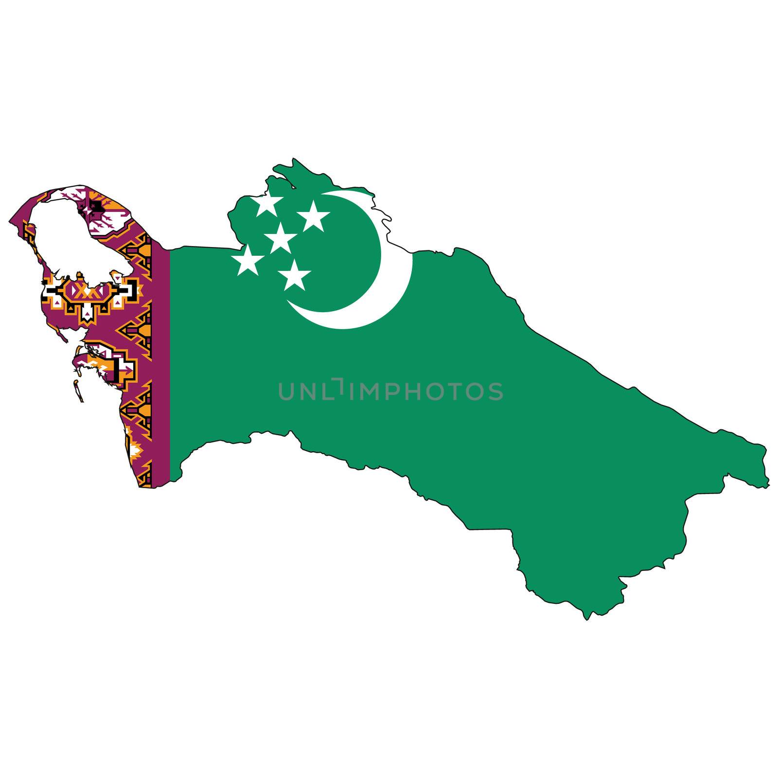 Country outline with the flag of Turkmenistan by DragonEyeMedia