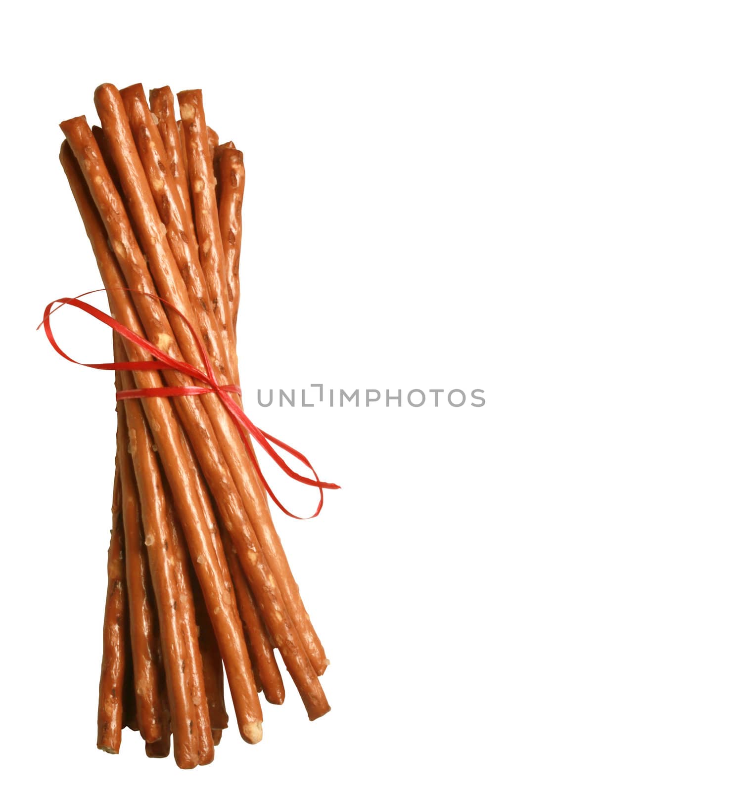 Crispy bread straw on white background