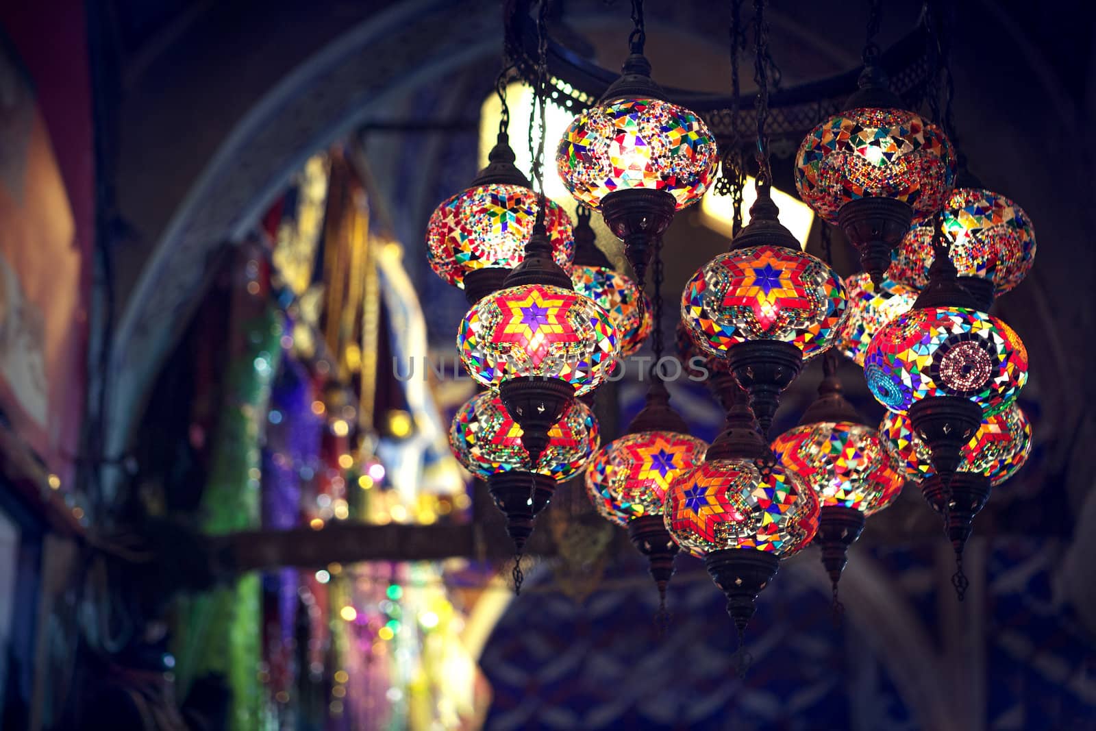 Beautiful Turkish lights on Gran Bazaar in Istanbul