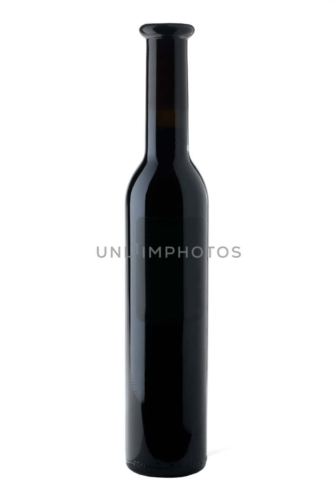 Thin black wine bottle full isolated on white