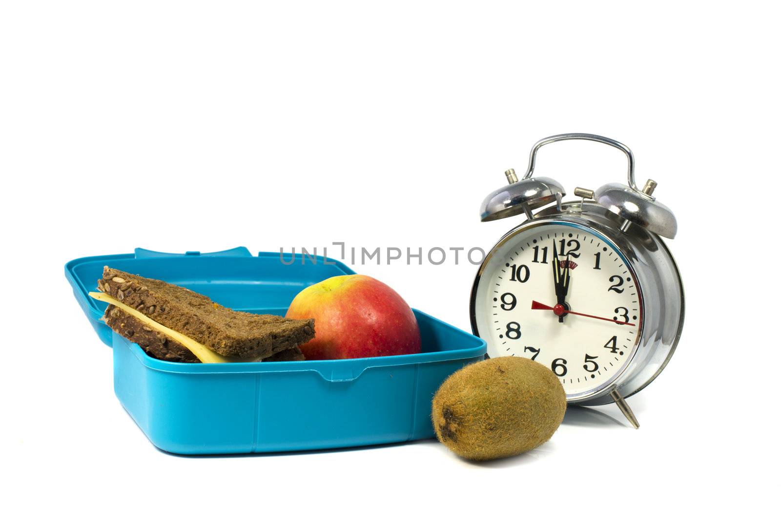 twelve o clock lunchtime with bread and fruit