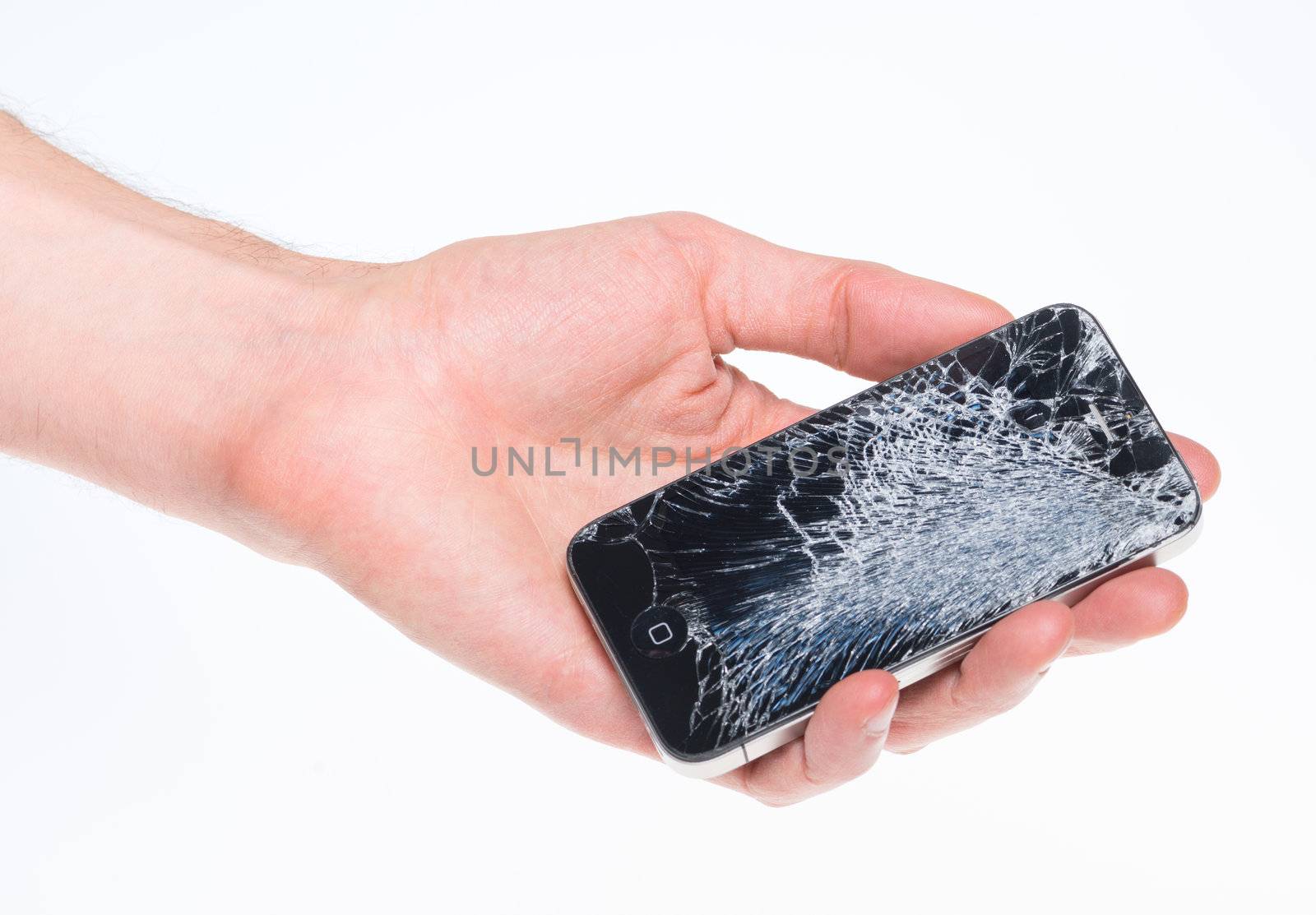 Broken Apple iPhone 4 in hand by bloomua