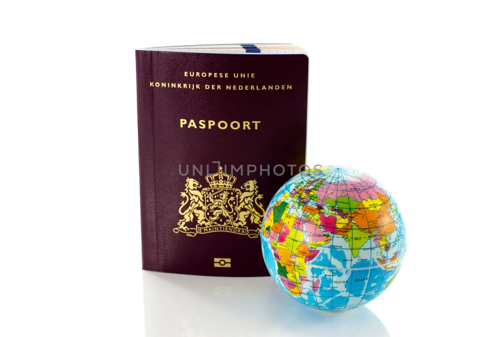 dutch passport travel document with world globe
