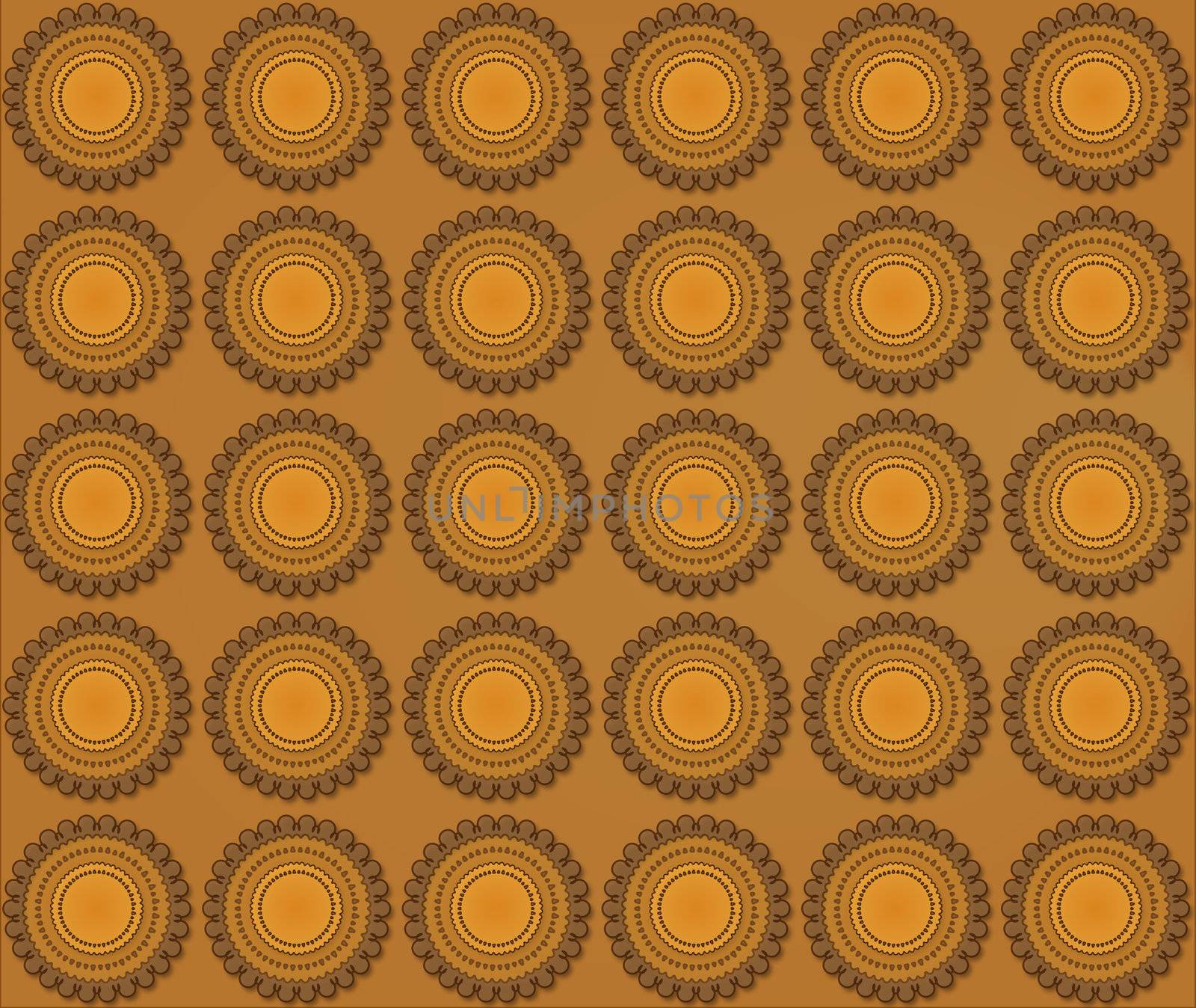 orange brown mandala resembling biscuits regularly spaced evenly