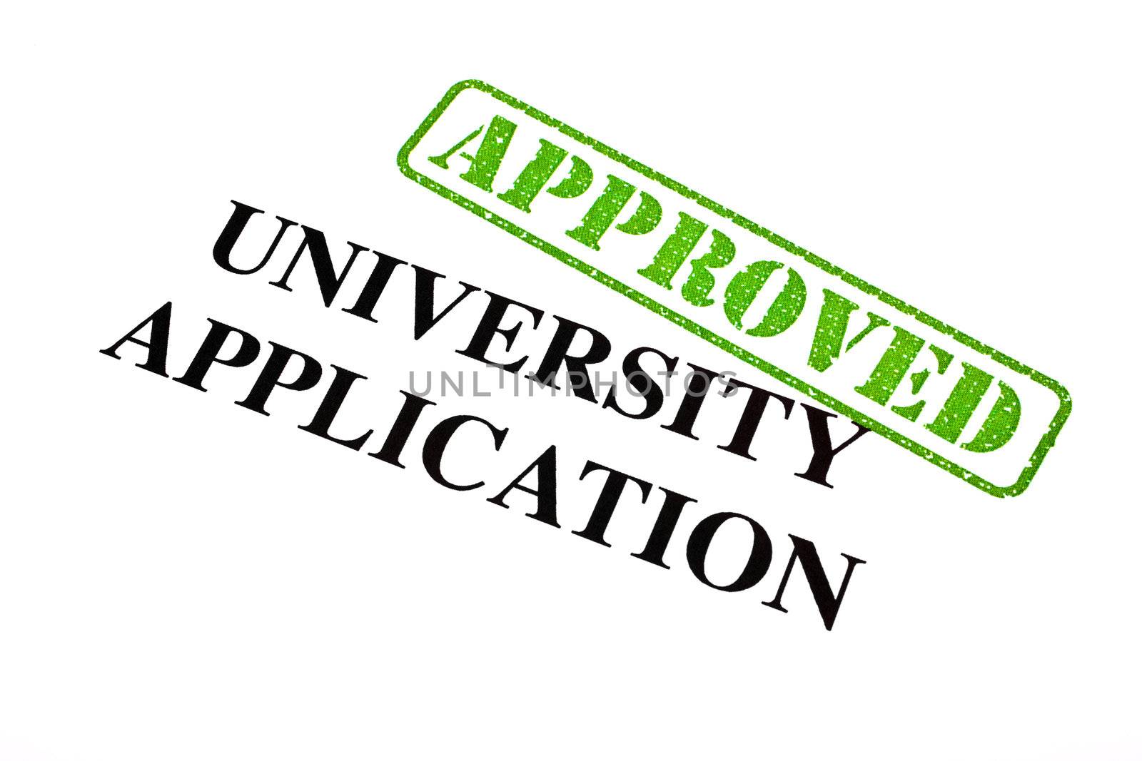 A close-up of an APPROVED University Application.