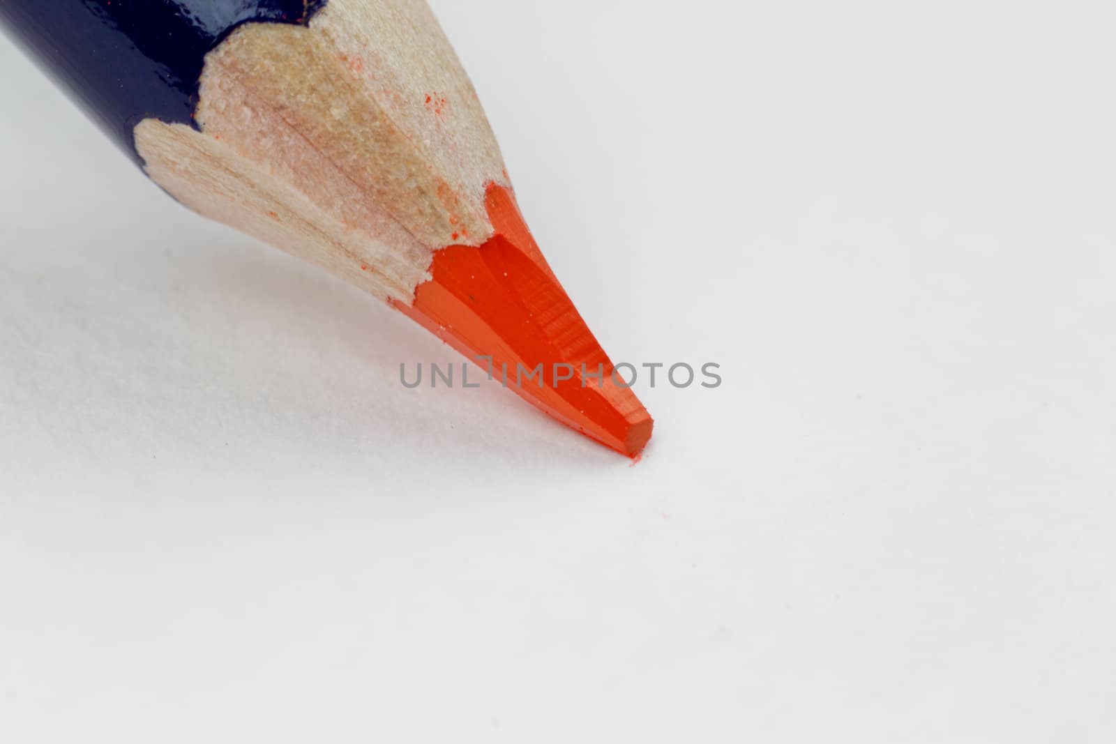 Close up of an orange water color pencil.