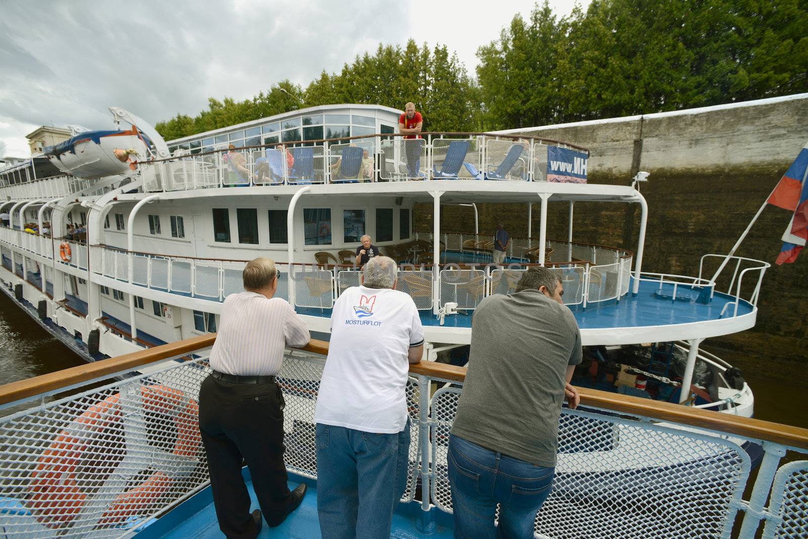 Cruise ship passanger on the board river ship. Taken on July 2012 in Moscow canal, Russia.