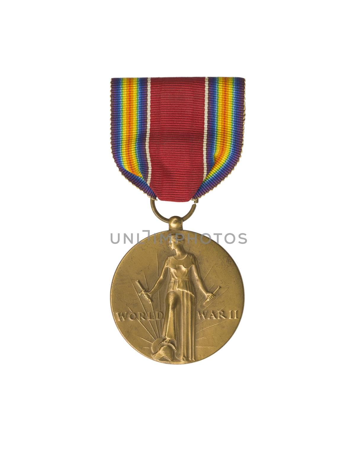 Image of a bronze world war 2 medal isolated on white background.