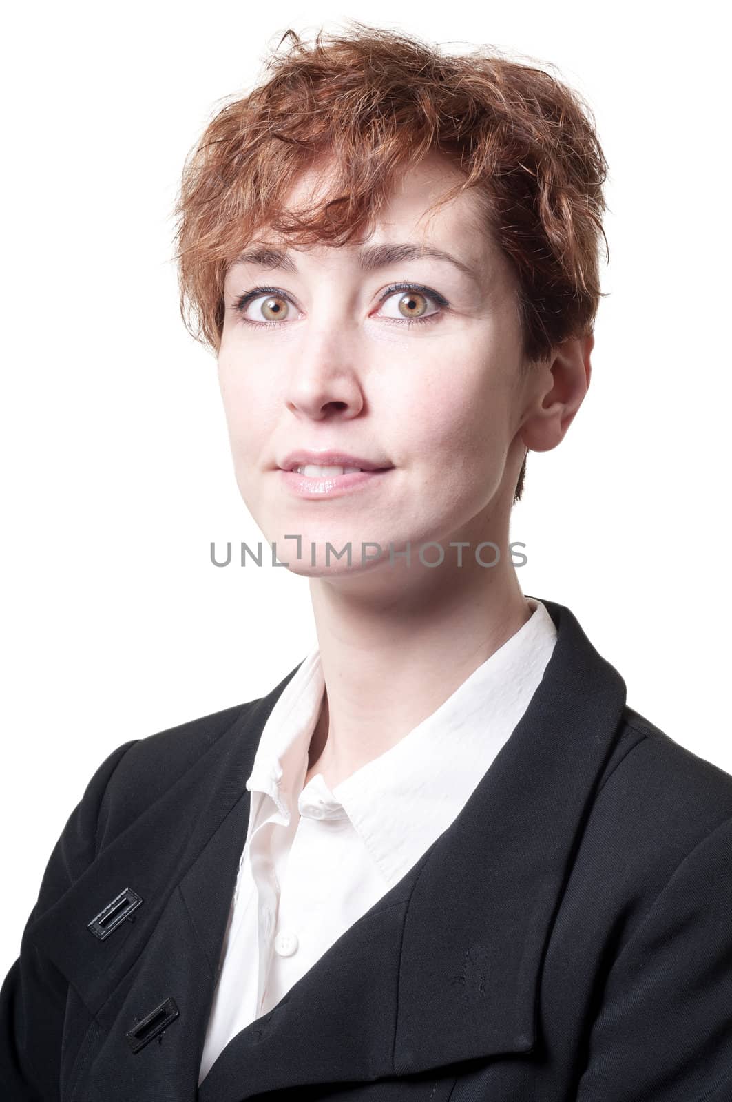 success short hair business woman on white background