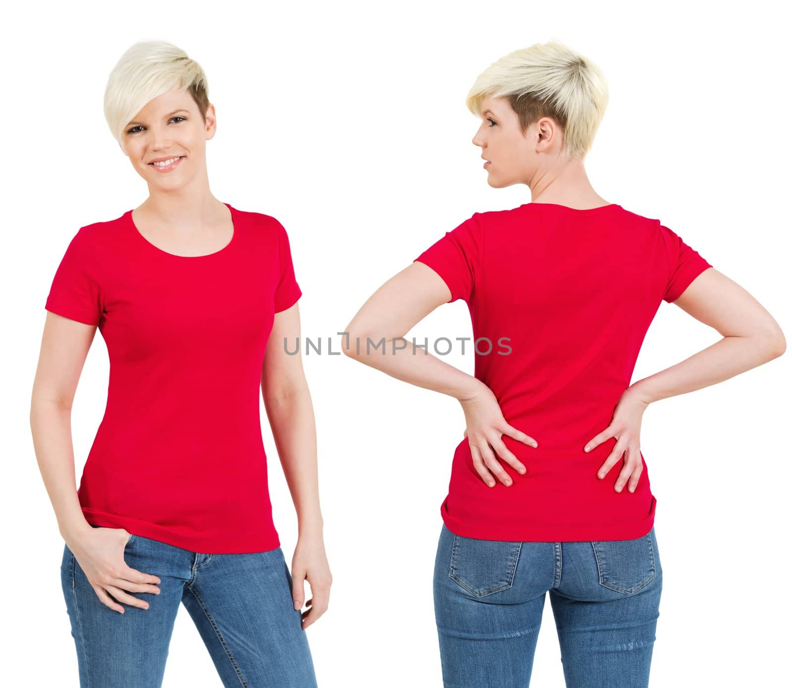 Cute female with blank red shirt by sumners