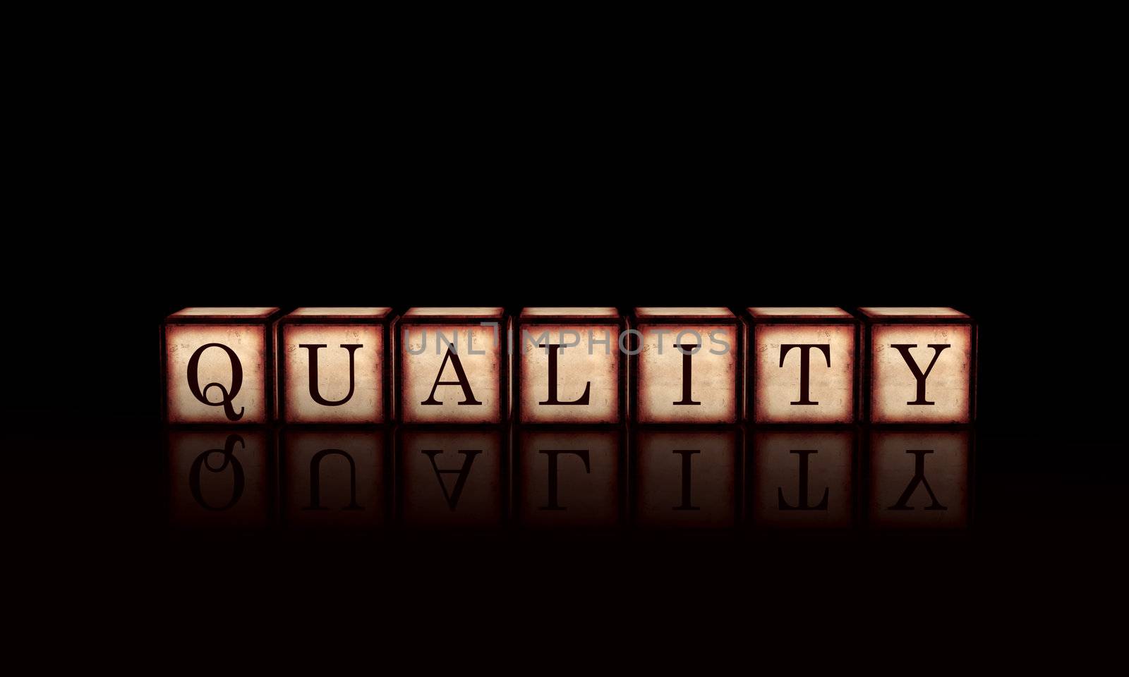 quality text - 3d retro wooden cubes with letters, business concept