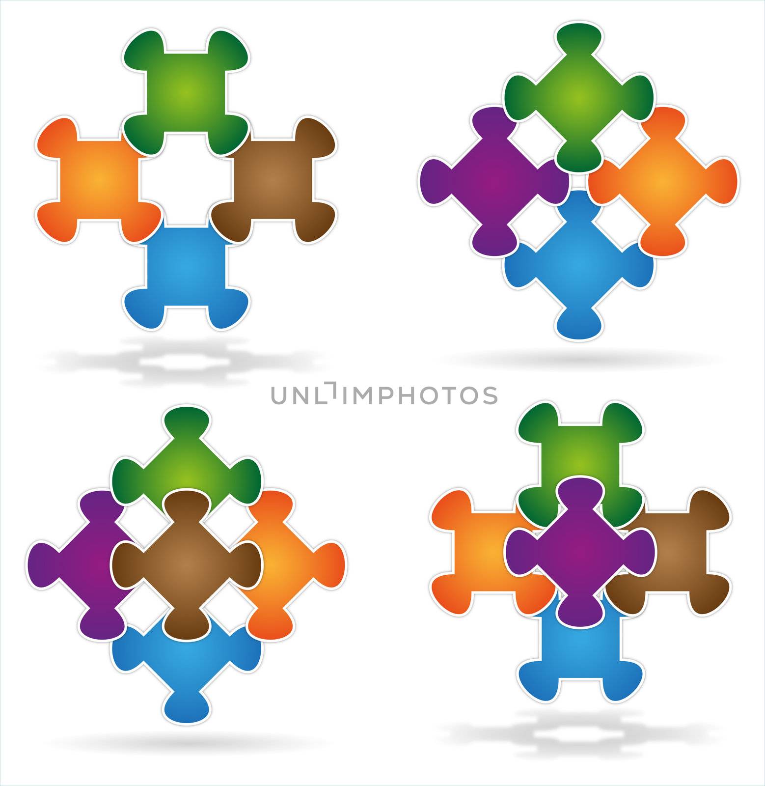 pictograms consisting of small multicolored puzzle named stick together