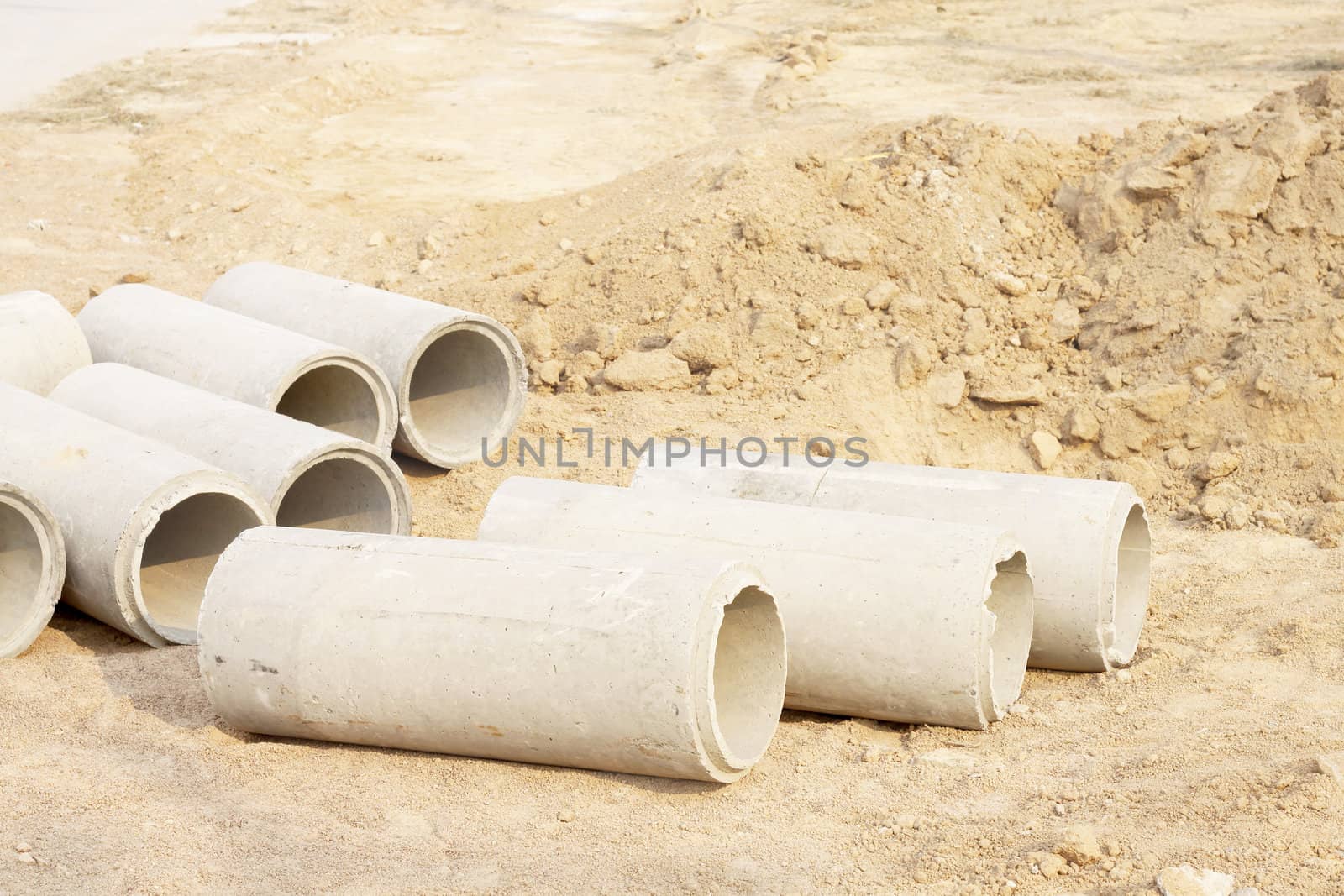 Concrete Drainage Pipe on a Construction Site