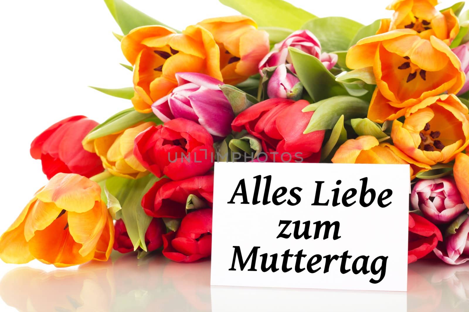Bunch of tulips with card: Happy Mother's Day
