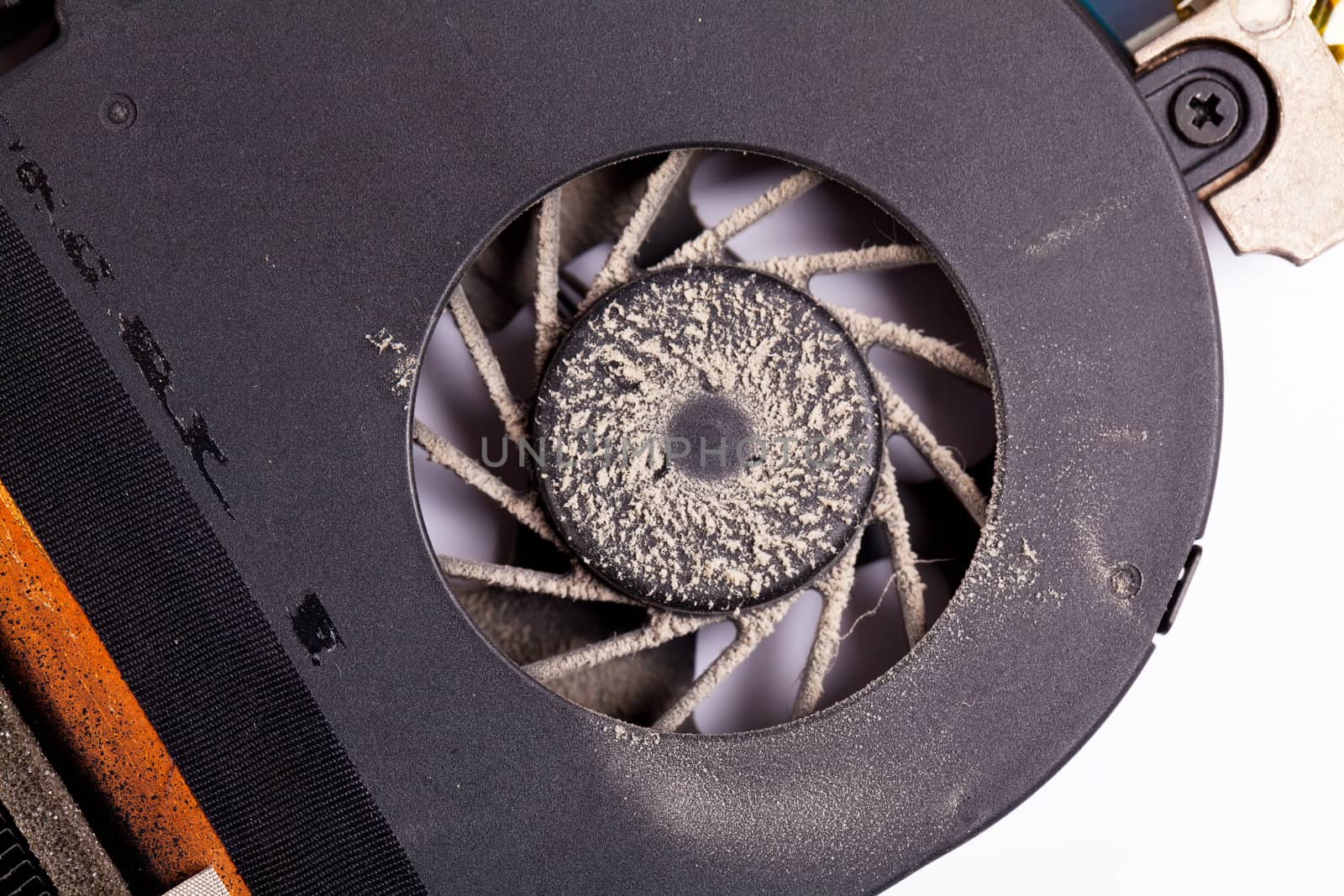 Laptop dirty fan front view with dust
