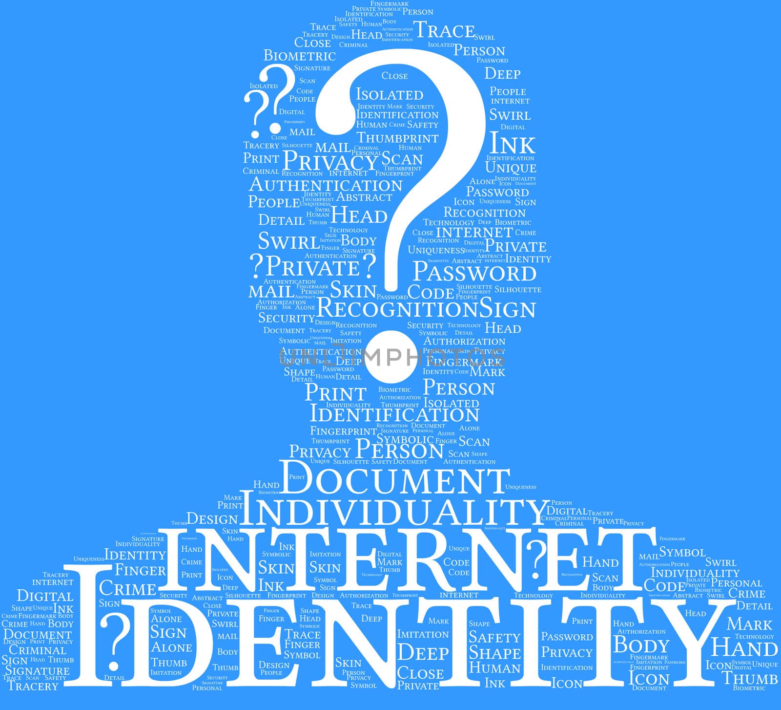 identity concept illustration tagcloud on a blue background