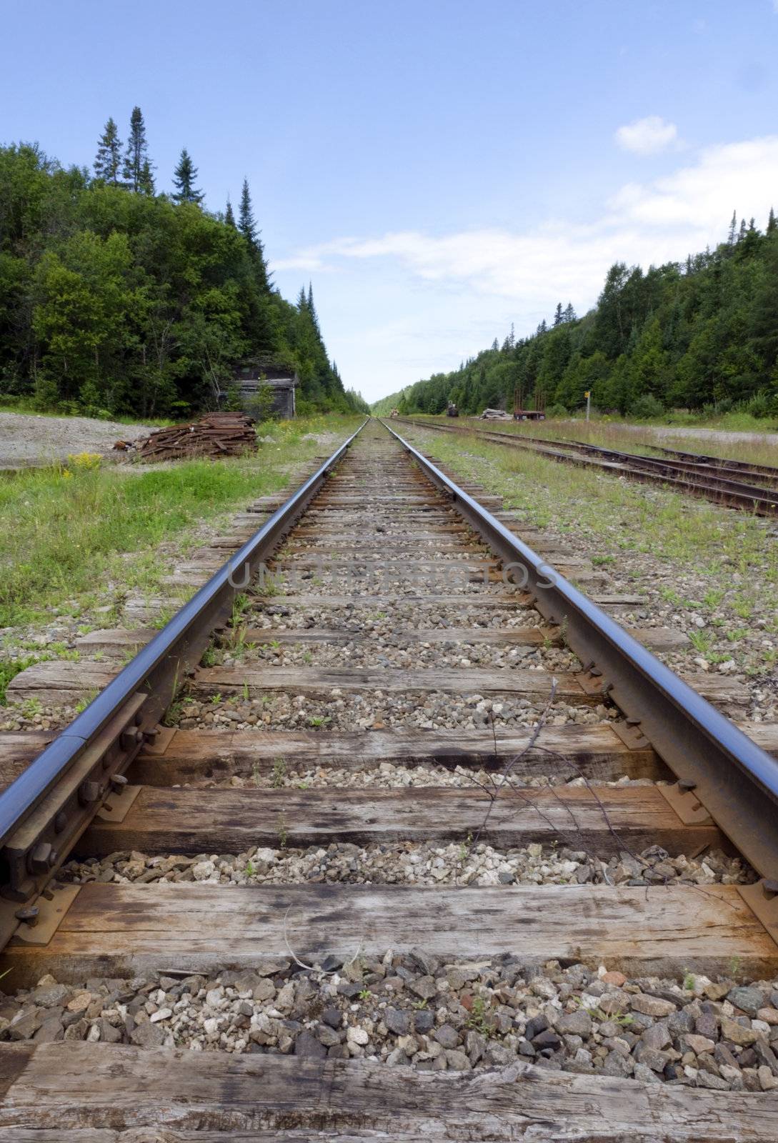 Railway tracks in a rural scene of northen Ontario, Canada