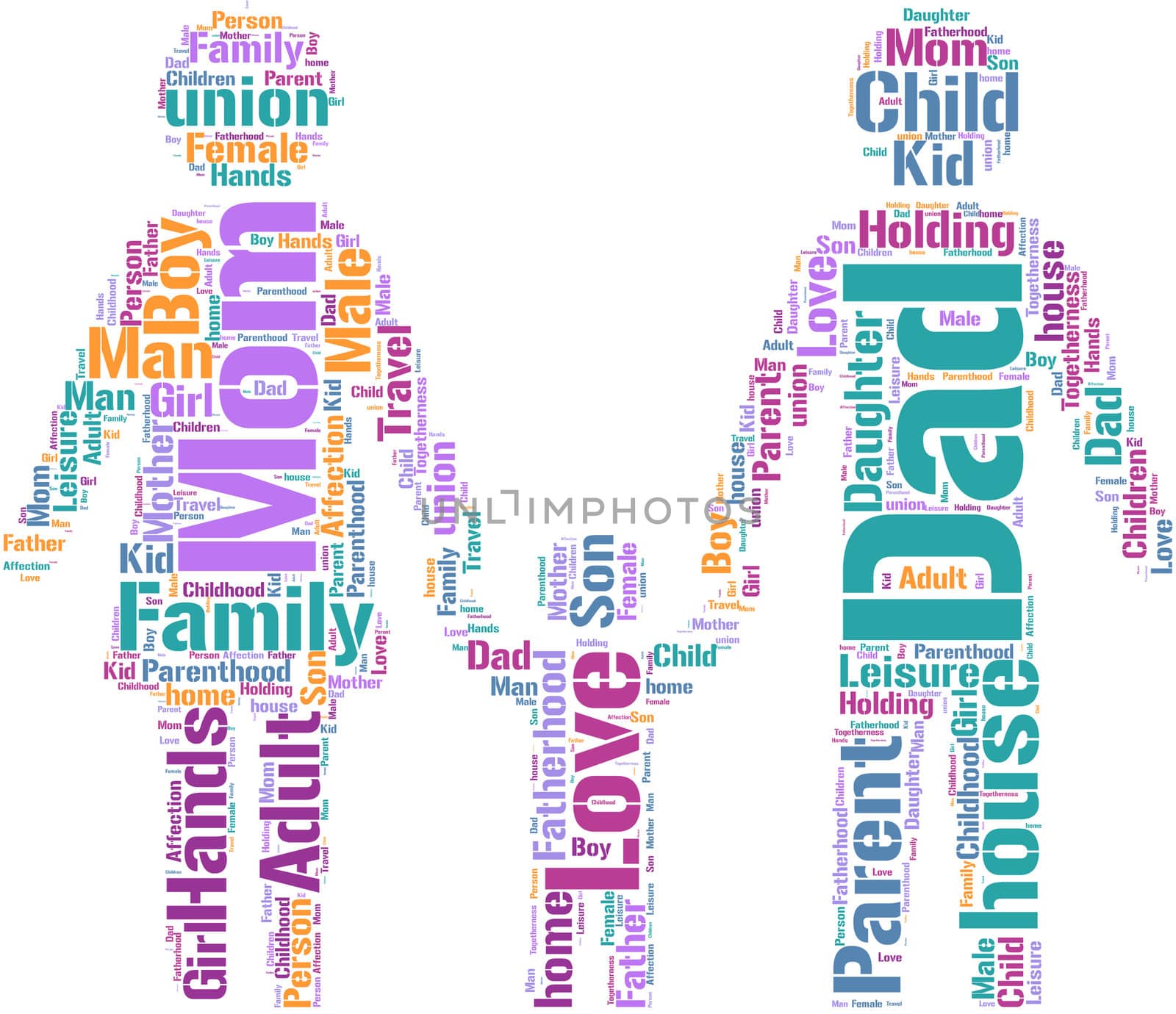 Dad, mom and son pictogram illustration with colored words on a white background