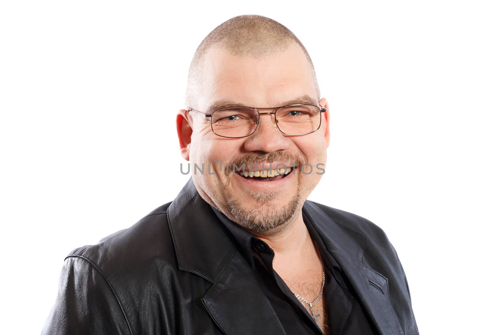 smiling man with glasses on a white background