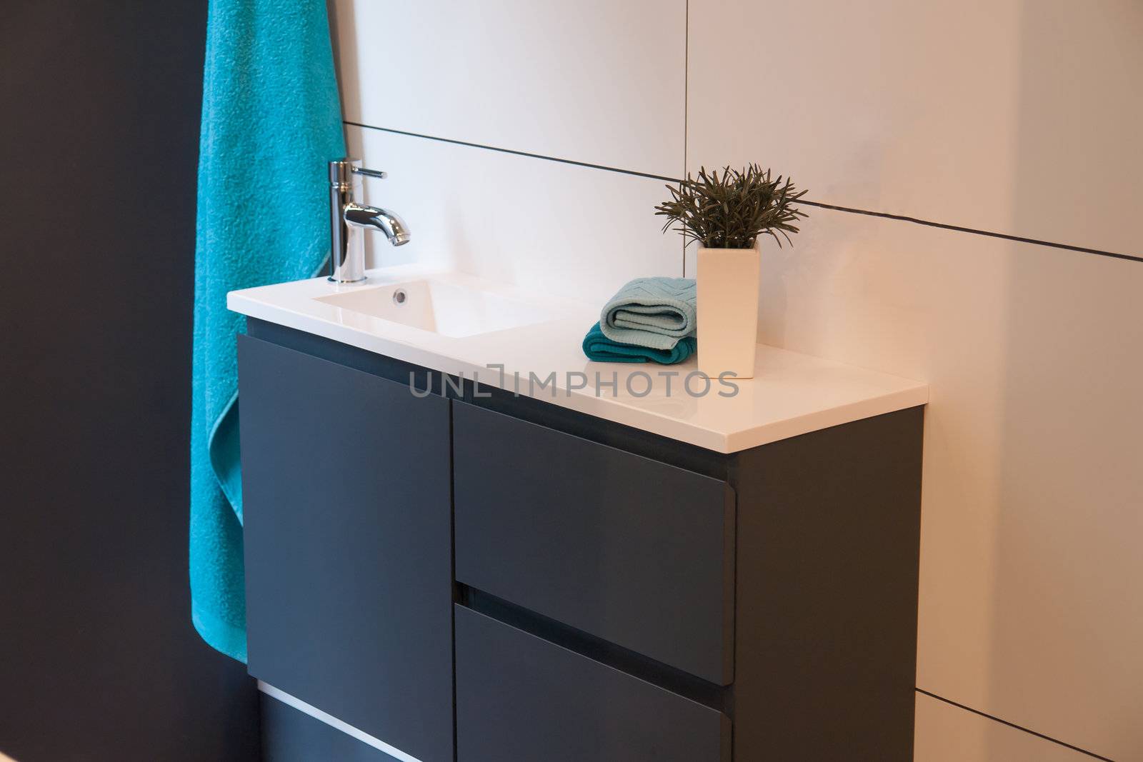 Beautiful Large Modern Trendy Design Black and White Bathroom in Luxury Home